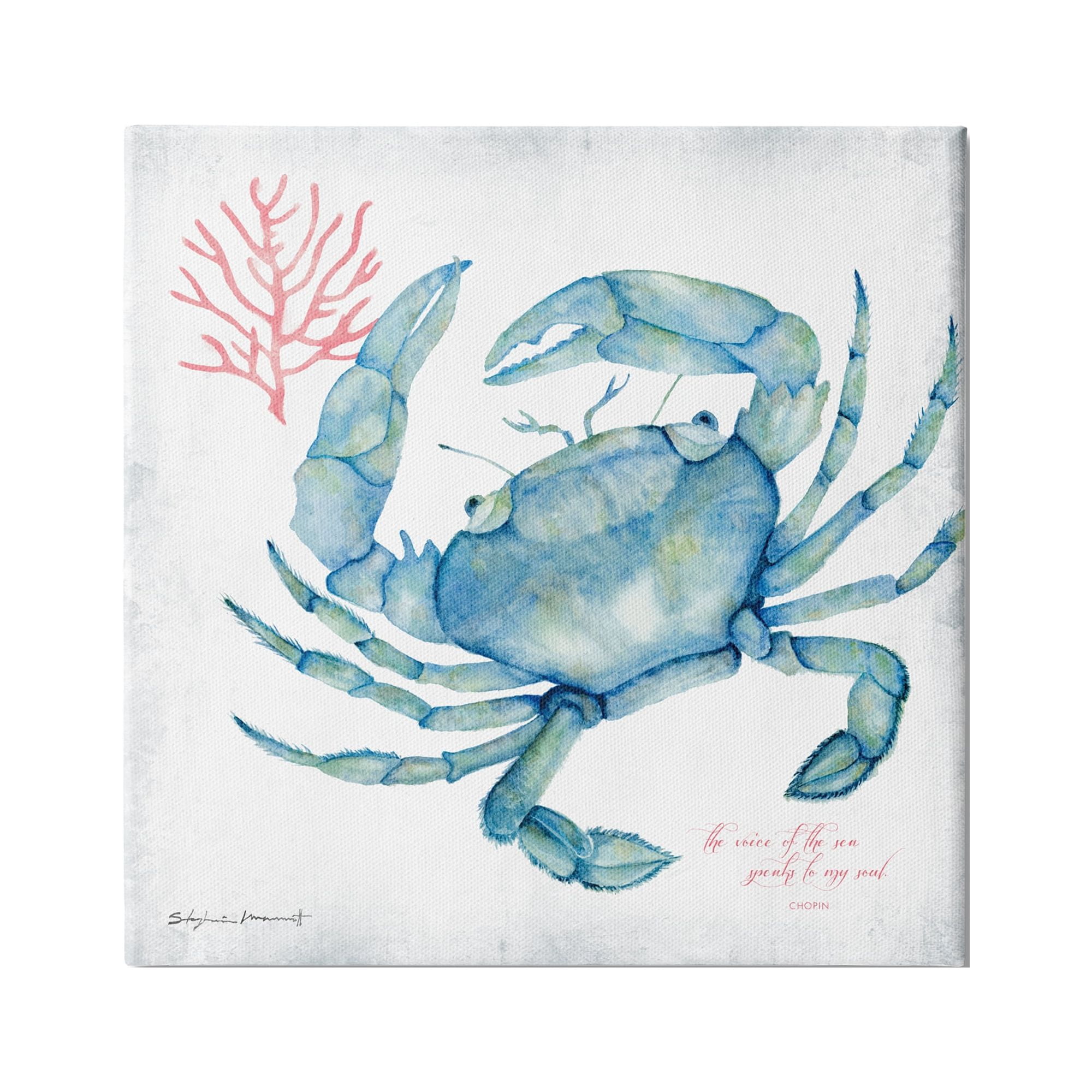 Stupell Industries Voice of Sea Quote Blue Crab Red Coral, 30 x 30, Design by Stephanie Workman Marrott