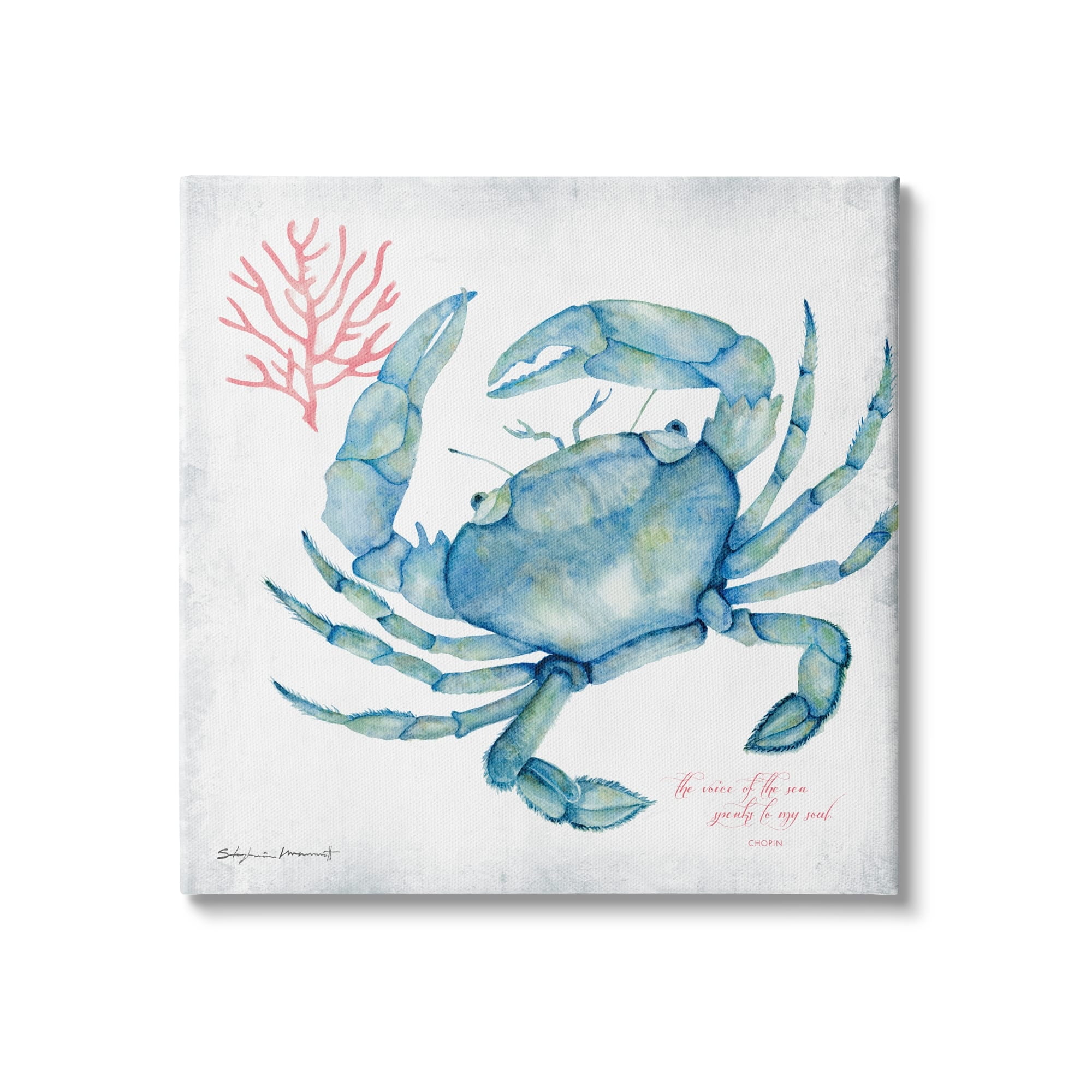 Stupell Industries Voice of Sea Quote Blue Crab Red Coral, 36 x 36, Design by Stephanie Workman Marrott