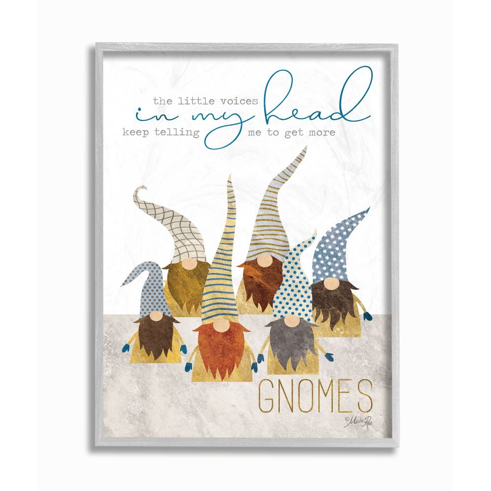 Stupell Industries Voices Inside My Head Home Gardener Gnome Quote Framed Wall Art Design by Marla Rae, 16" x 20", Gray Framed