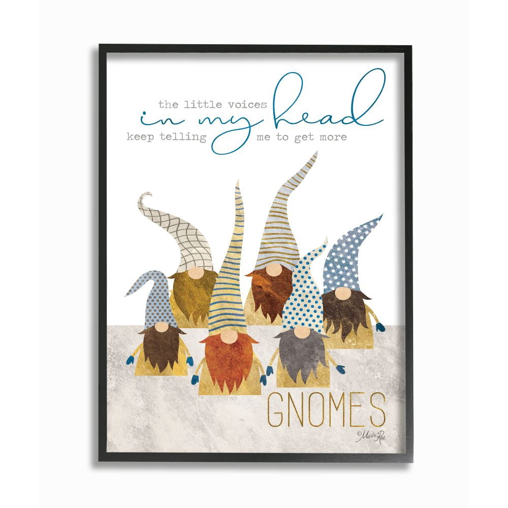 Stupell Industries Voices Inside My Head Home Gardener Gnome Quote Framed Wall Art Design by Marla Rae, 24" x 30", Black Framed