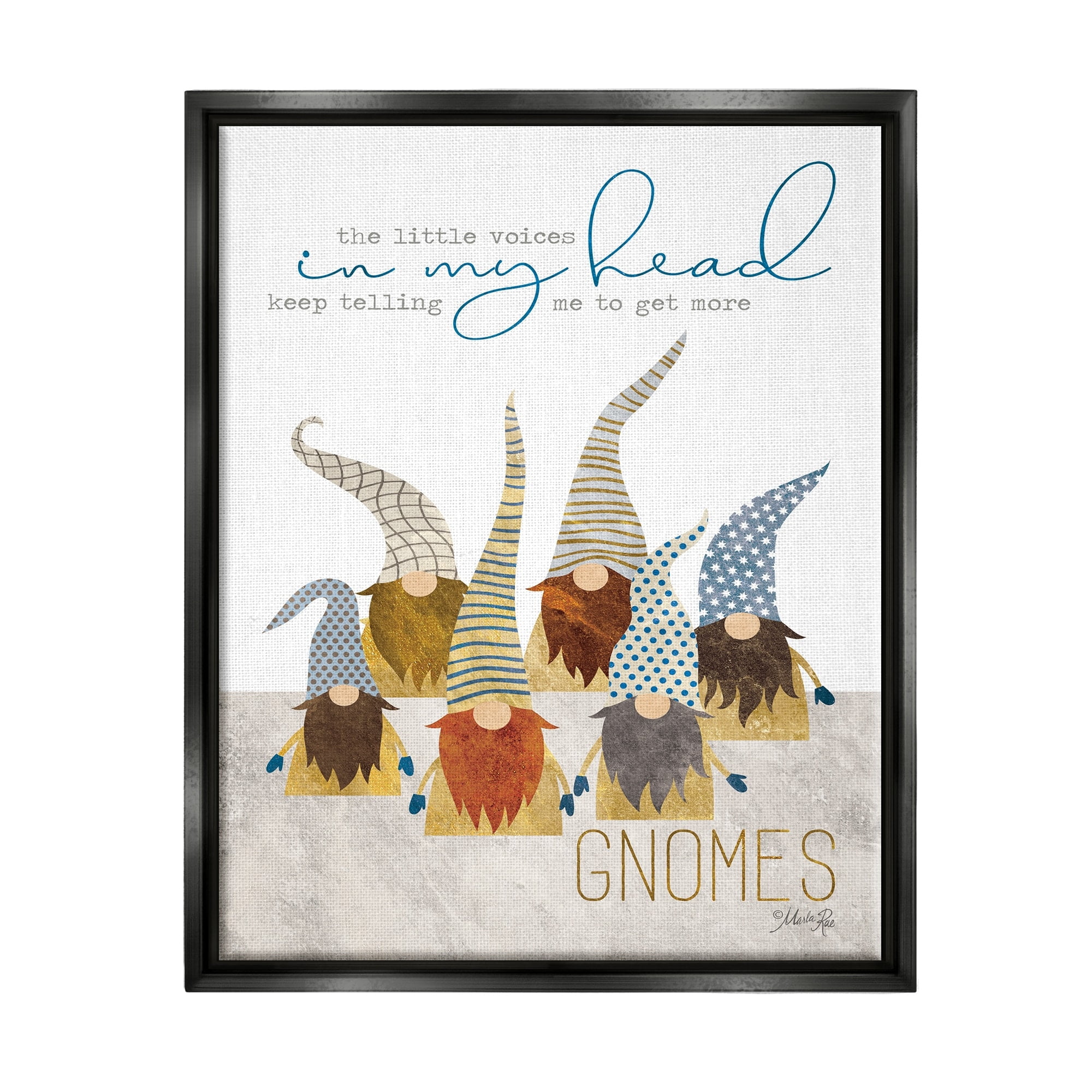 Stupell Industries Voices Inside My Head Home Gardener Gnome Quote Jet Black Framed Floating Canvas Wall Art, 24x30, by Marla Rae