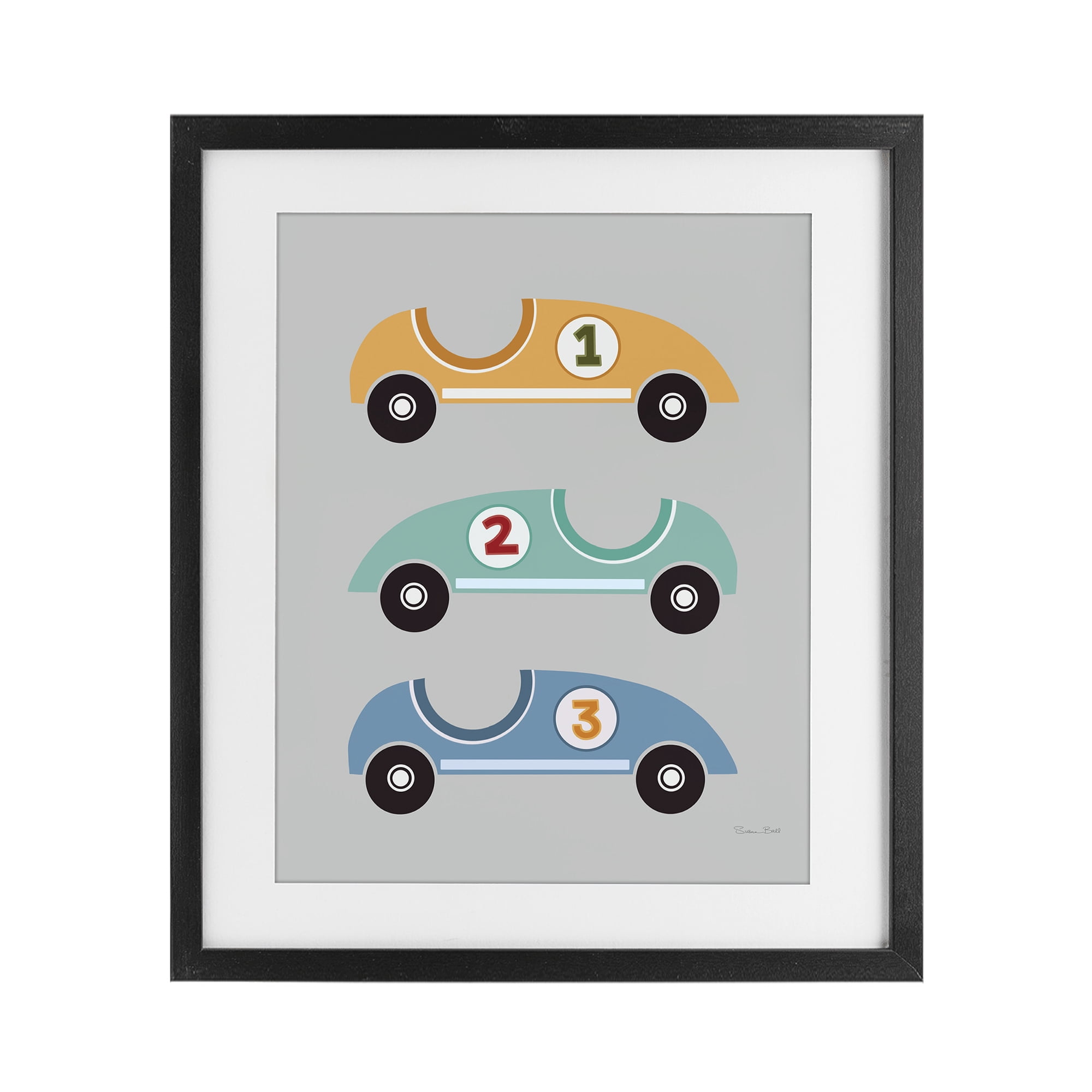 Stupell Industries Vroom Race Cars Black Framed Print Under Glass, design by Susan Ball