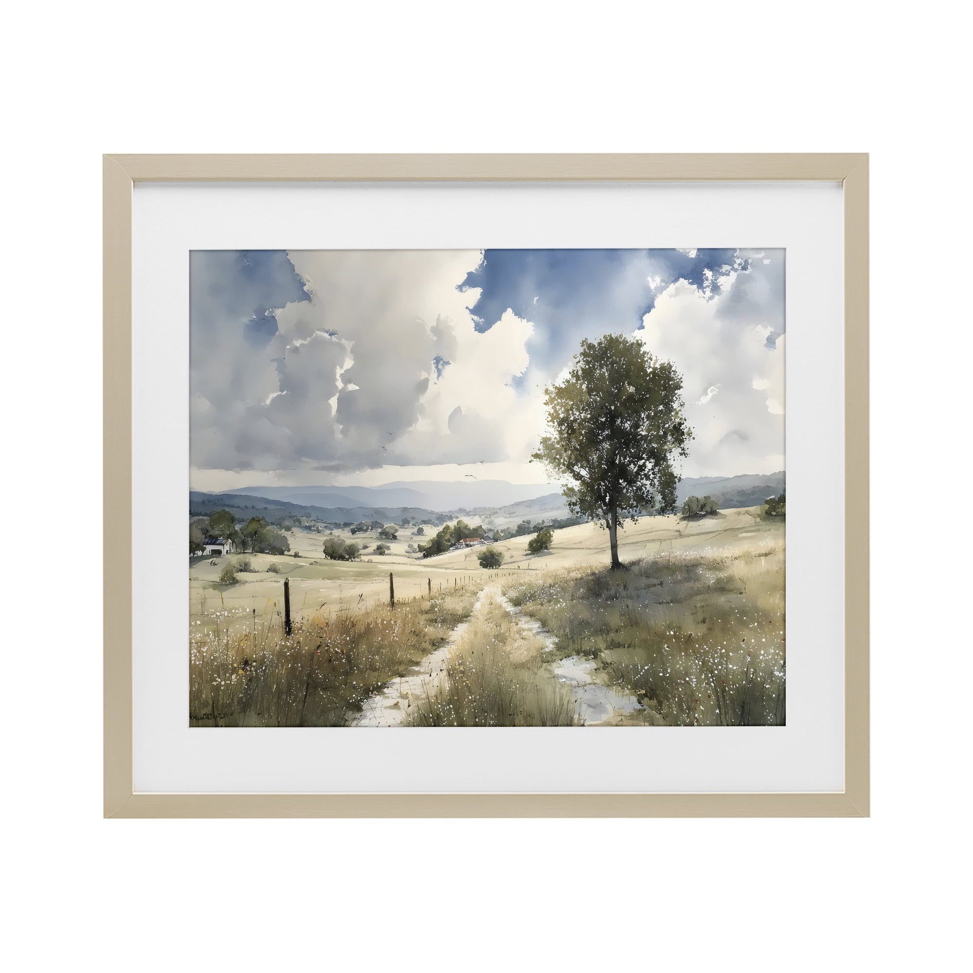 Stupell Industries Wagon Road Through Meadow Birch Framed Print Under Glass, design by Franklyn Gregory