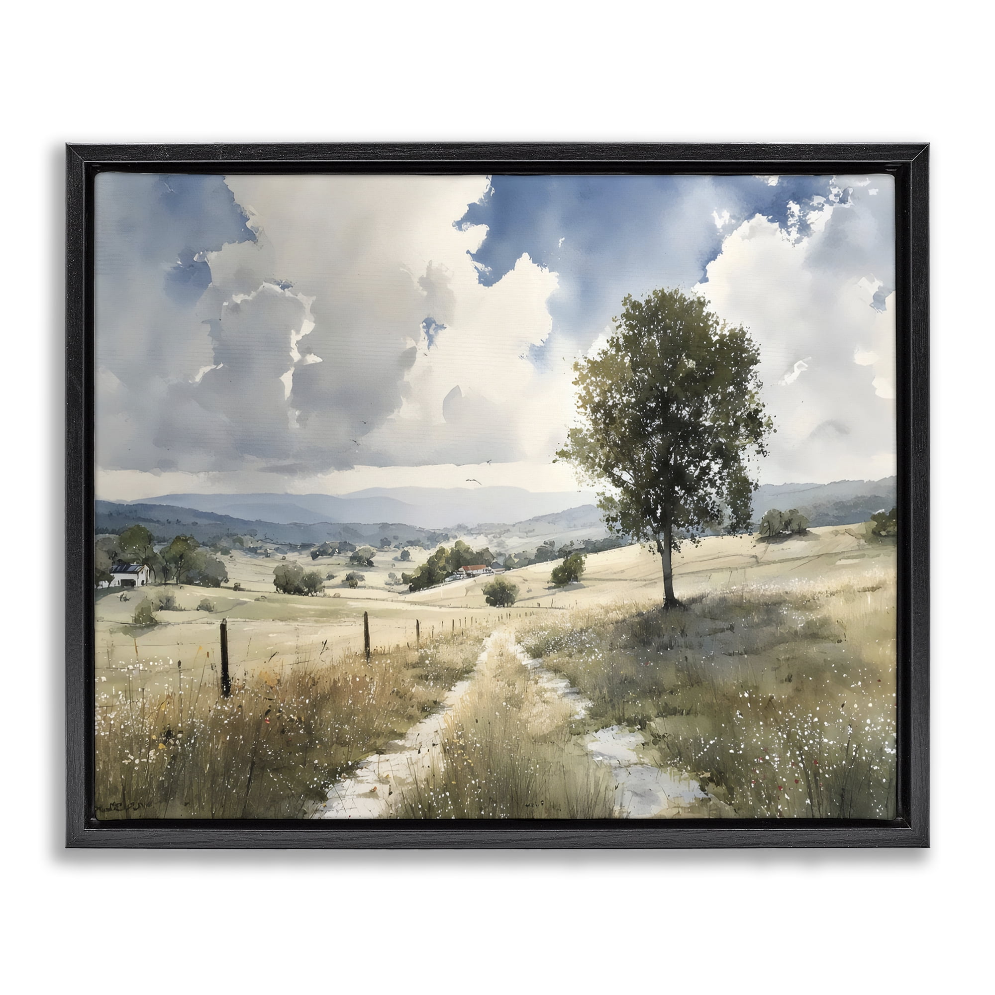Stupell Industries Wagon Road Through Meadow Black Framed Floater Canvas Wall Art, design by Franklyn Gregory