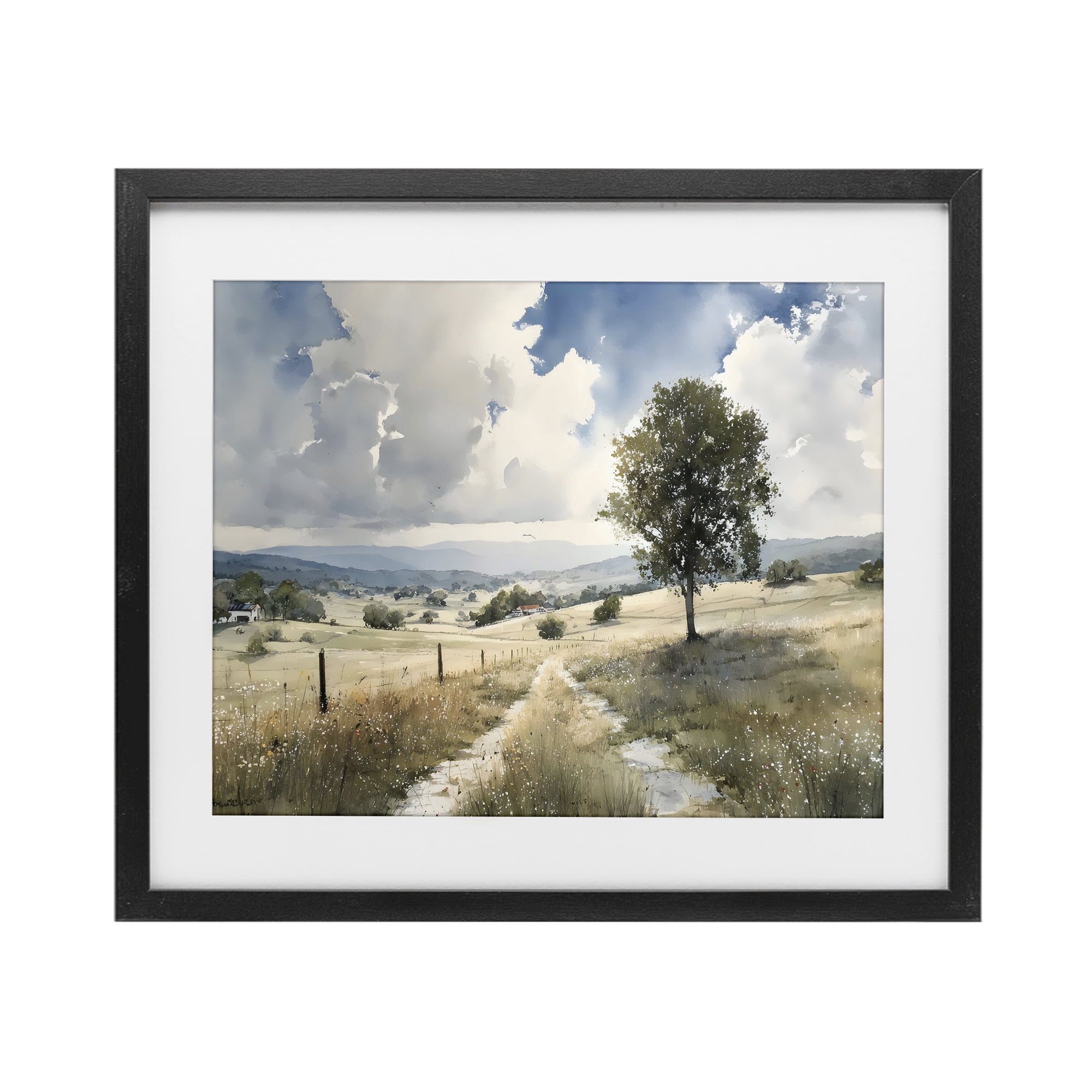Stupell Industries Wagon Road Through Meadow Black Framed Print Under Glass, design by Franklyn Gregory