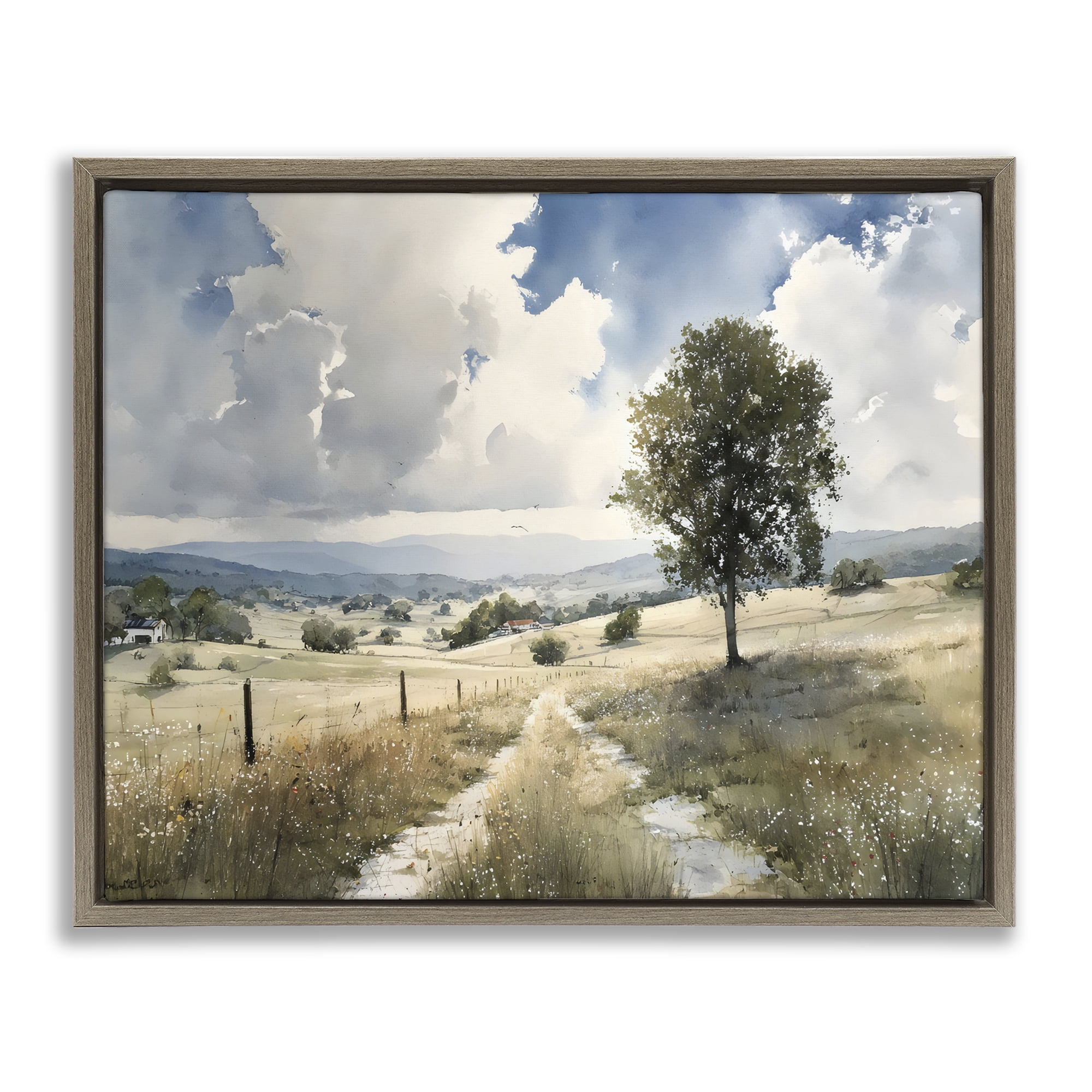 Stupell Industries Wagon Road Through Meadow Brown Framed Floater Canvas Wall Art, design by Franklyn Gregory