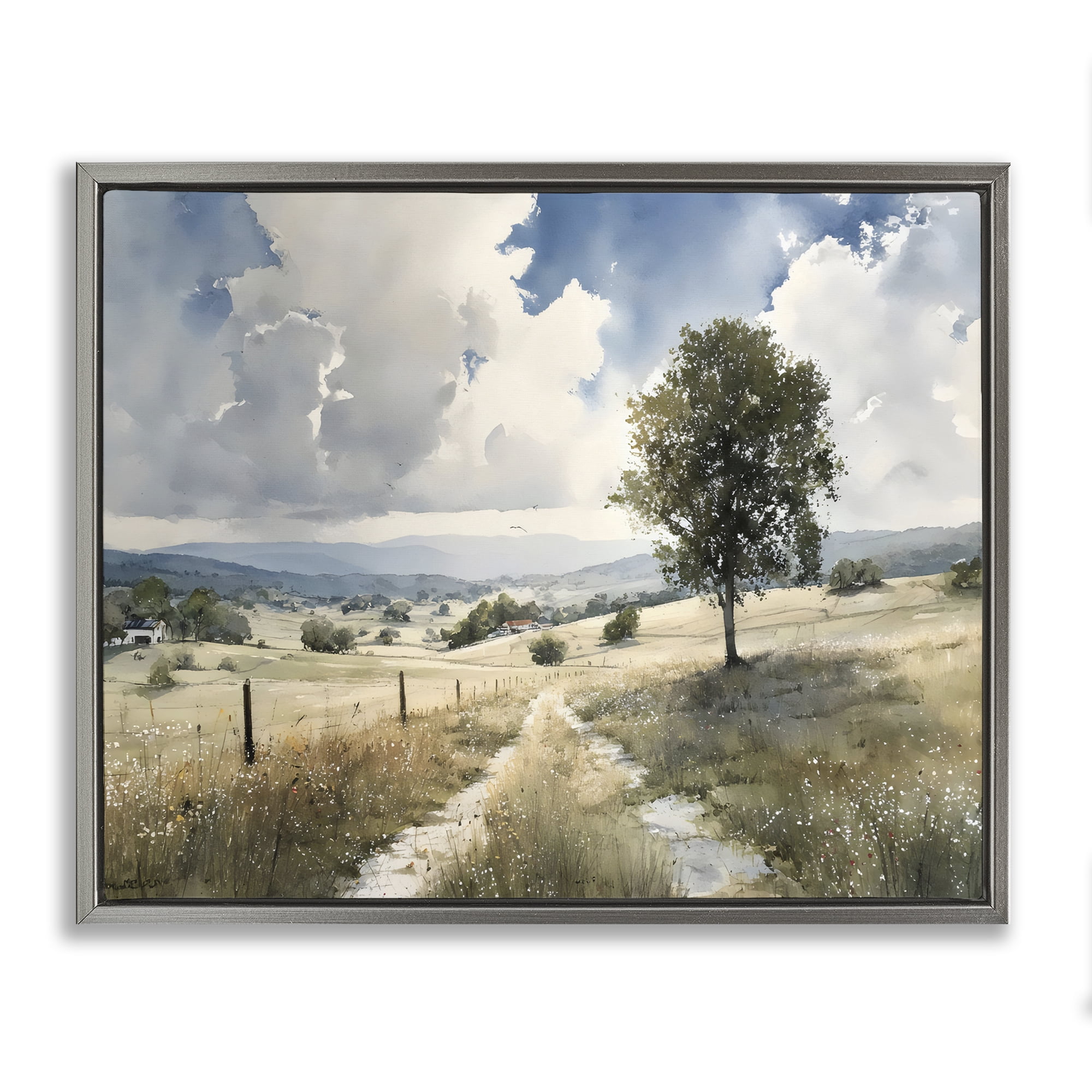 Stupell Industries Wagon Road Through Meadow Gray Framed Floater Canvas Wall Art, design by Franklyn Gregory