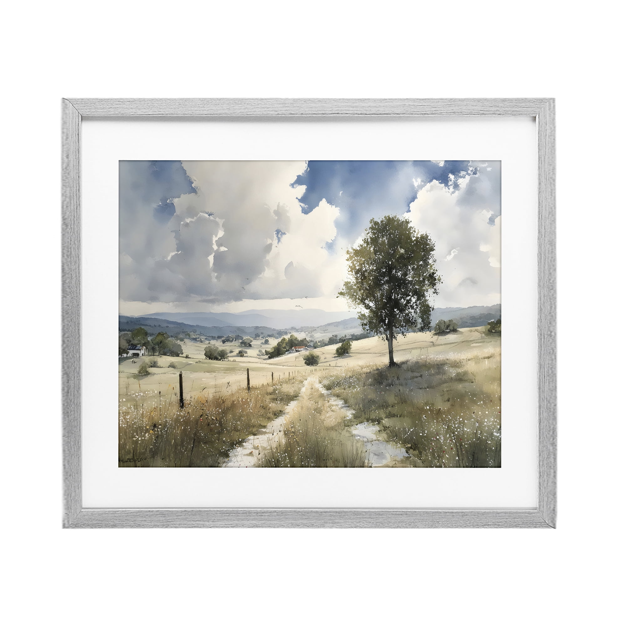 Stupell Industries Wagon Road Through Meadow Gray Framed Print Under Glass, design by Franklyn Gregory
