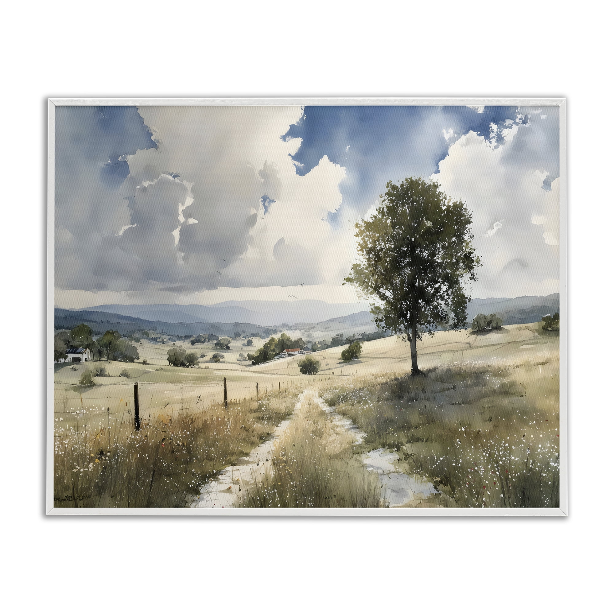 Stupell Industries Wagon Road Through Meadow White Framed Giclee Art, design by Franklyn Gregory