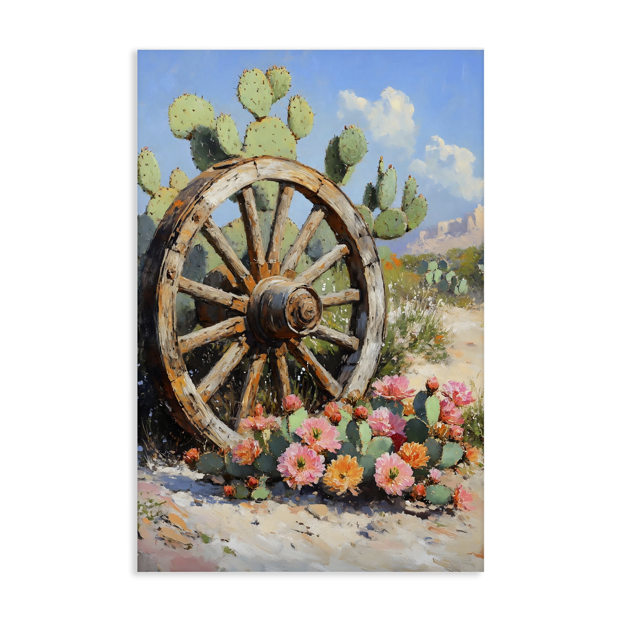 Stupell Industries Wagon Wheel Among Cactus Canvas Wall Art, design by Franklyn Gregory