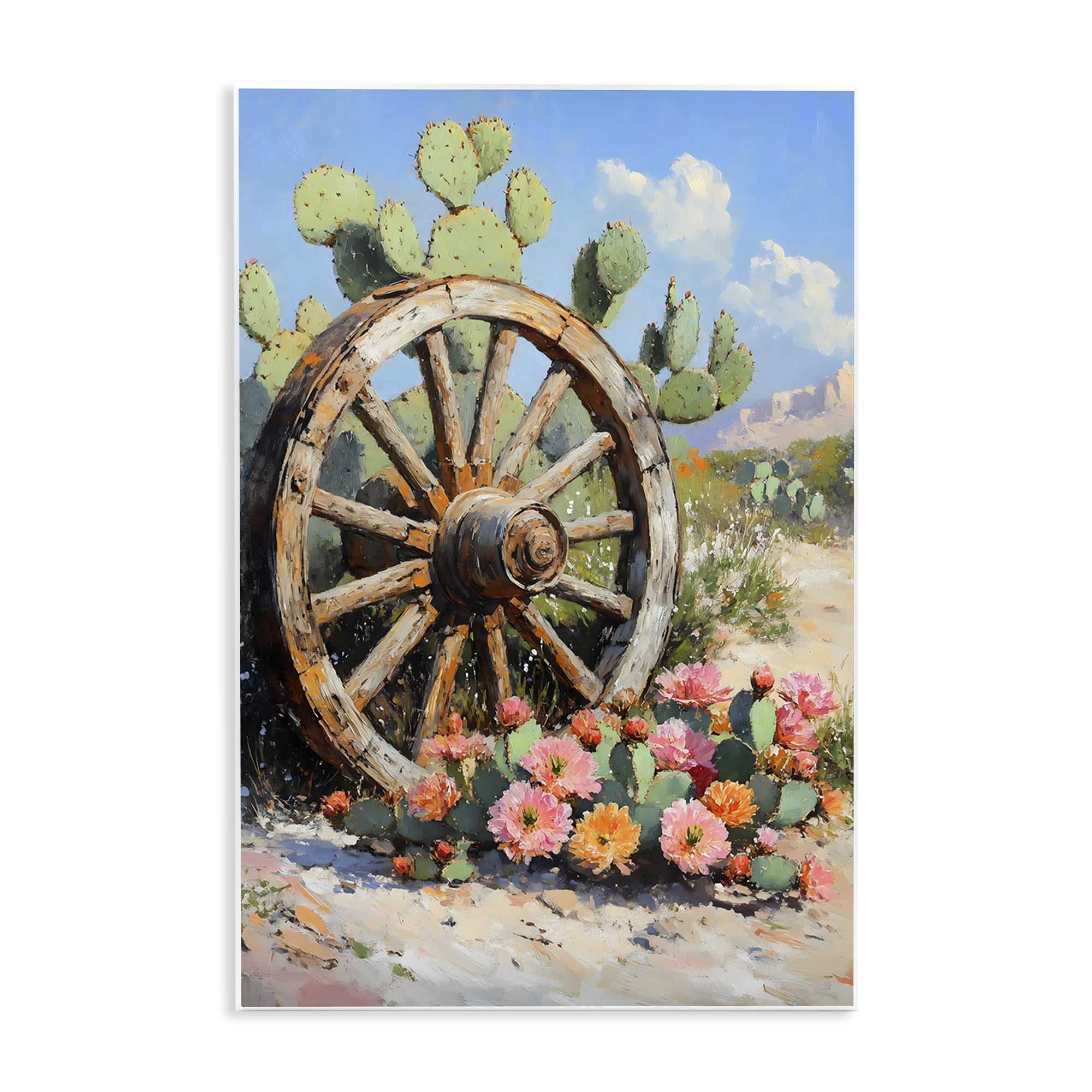 Stupell Industries Wagon Wheel Among Cactus Wall Plaque Art, design by Franklyn Gregory