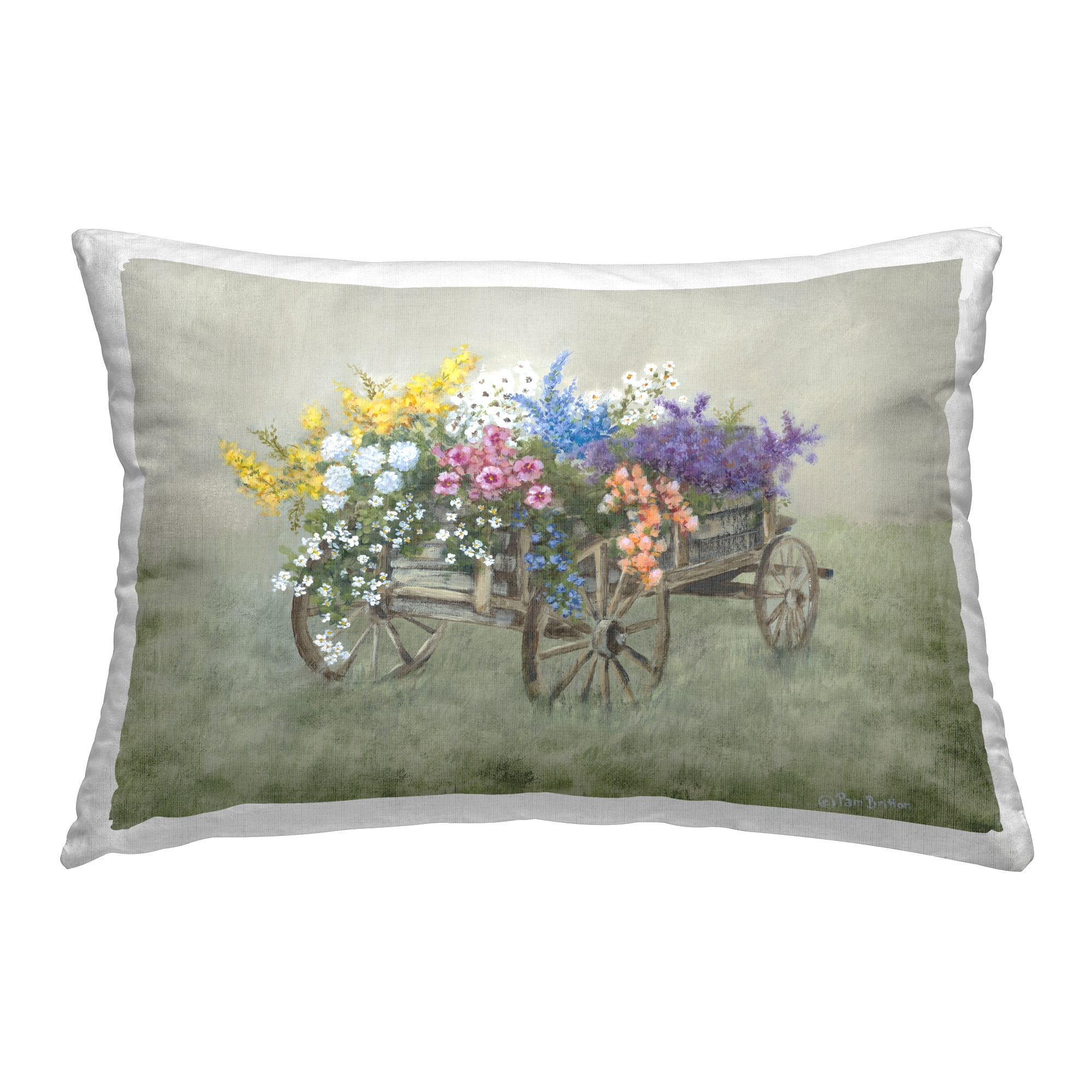 Stupell Industries Wagon with Spring Blooms Decorative Printed Throw Pillow Design by Pam Britton