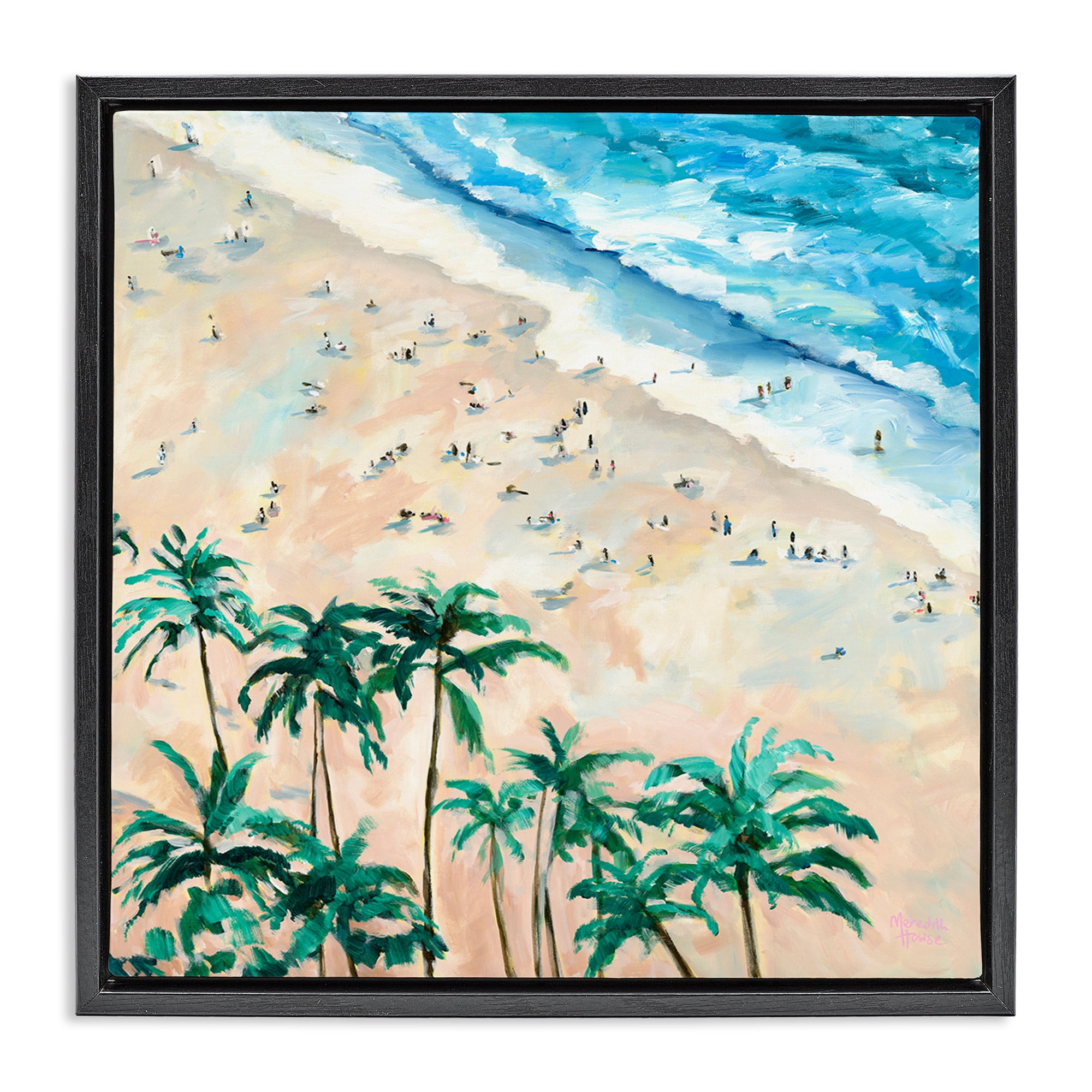 Stupell Industries Waikiki Beach Overview Black Framed Floater Canvas Wall Art, design by Meredith Howse