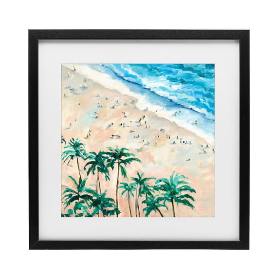 Stupell Industries Tropical Waikiki Beach Overview Black Framed Print Under Glass, 13 x 13, by Meredith Howse