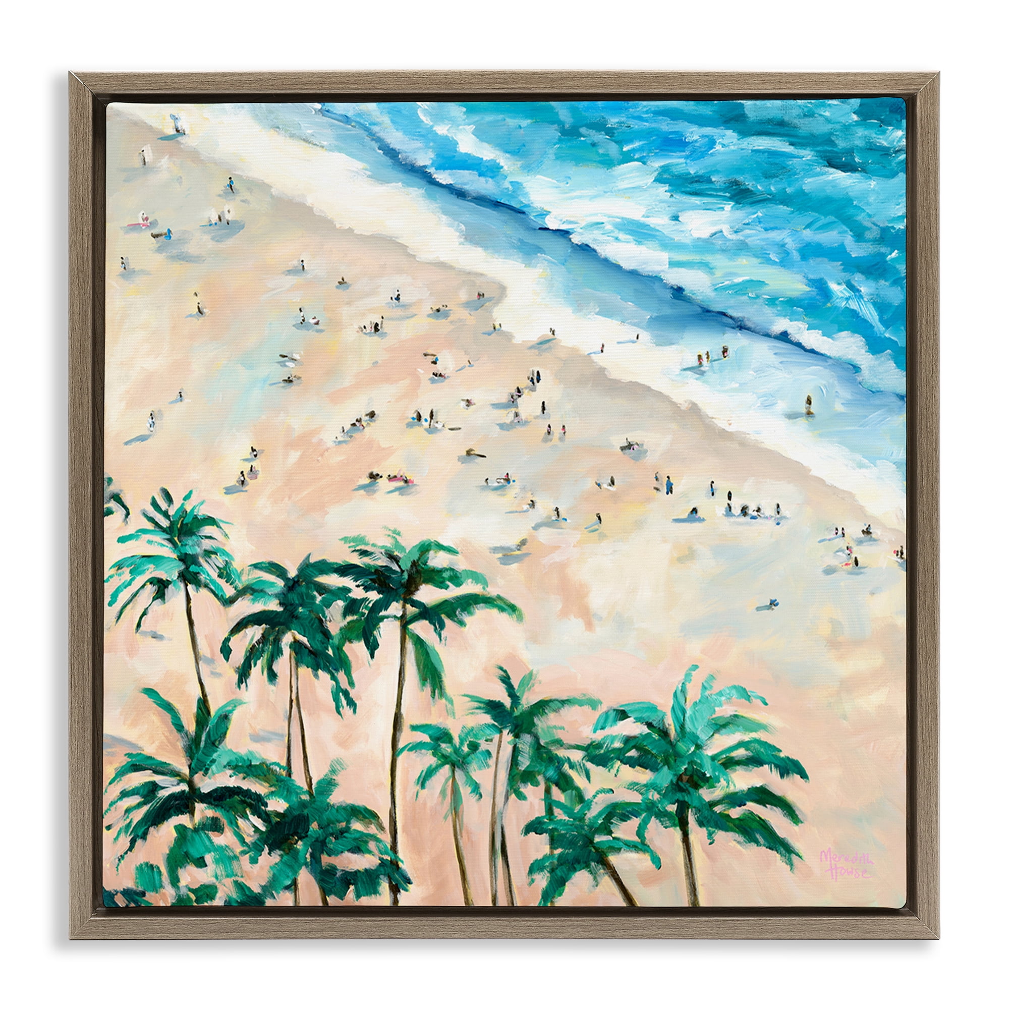 Stupell Industries Waikiki Beach Overview Brown Framed Floater Canvas Wall Art, design by Meredith Howse