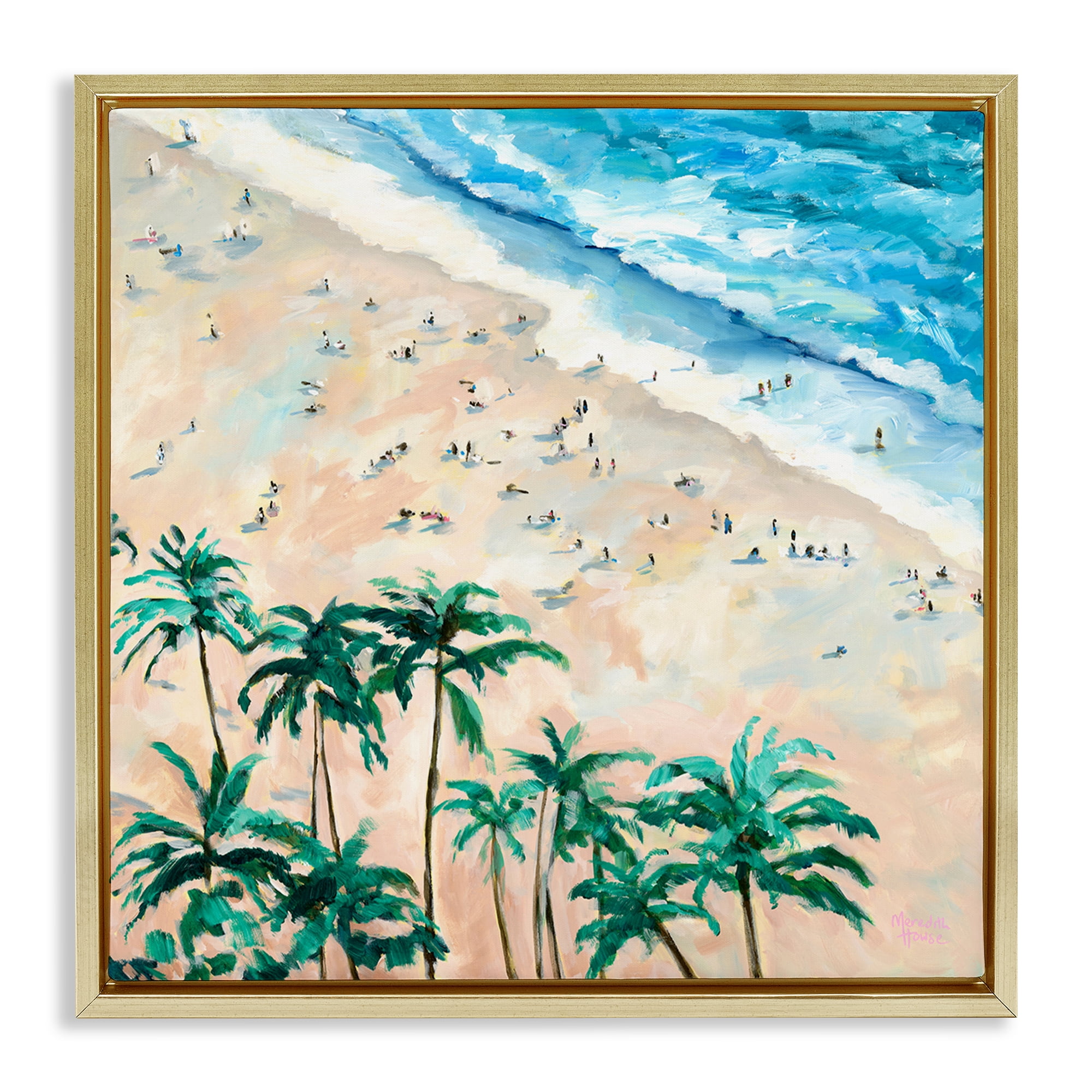 Stupell Industries Waikiki Beach Overview Gold Framed Floater Canvas Wall Art, design by Meredith Howse