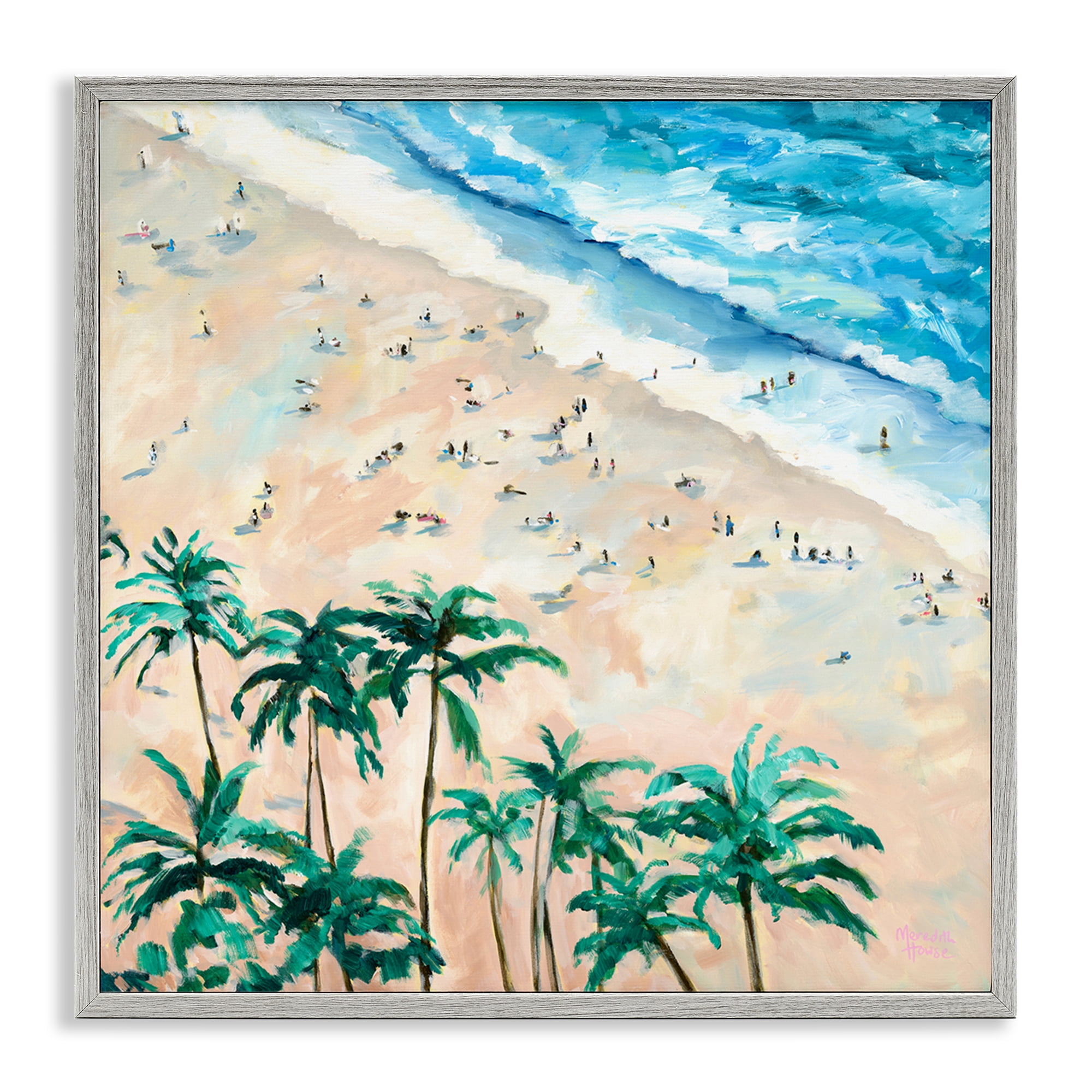 Stupell Industries Waikiki Beach Overview Gray Framed Giclee Art, design by Meredith Howse