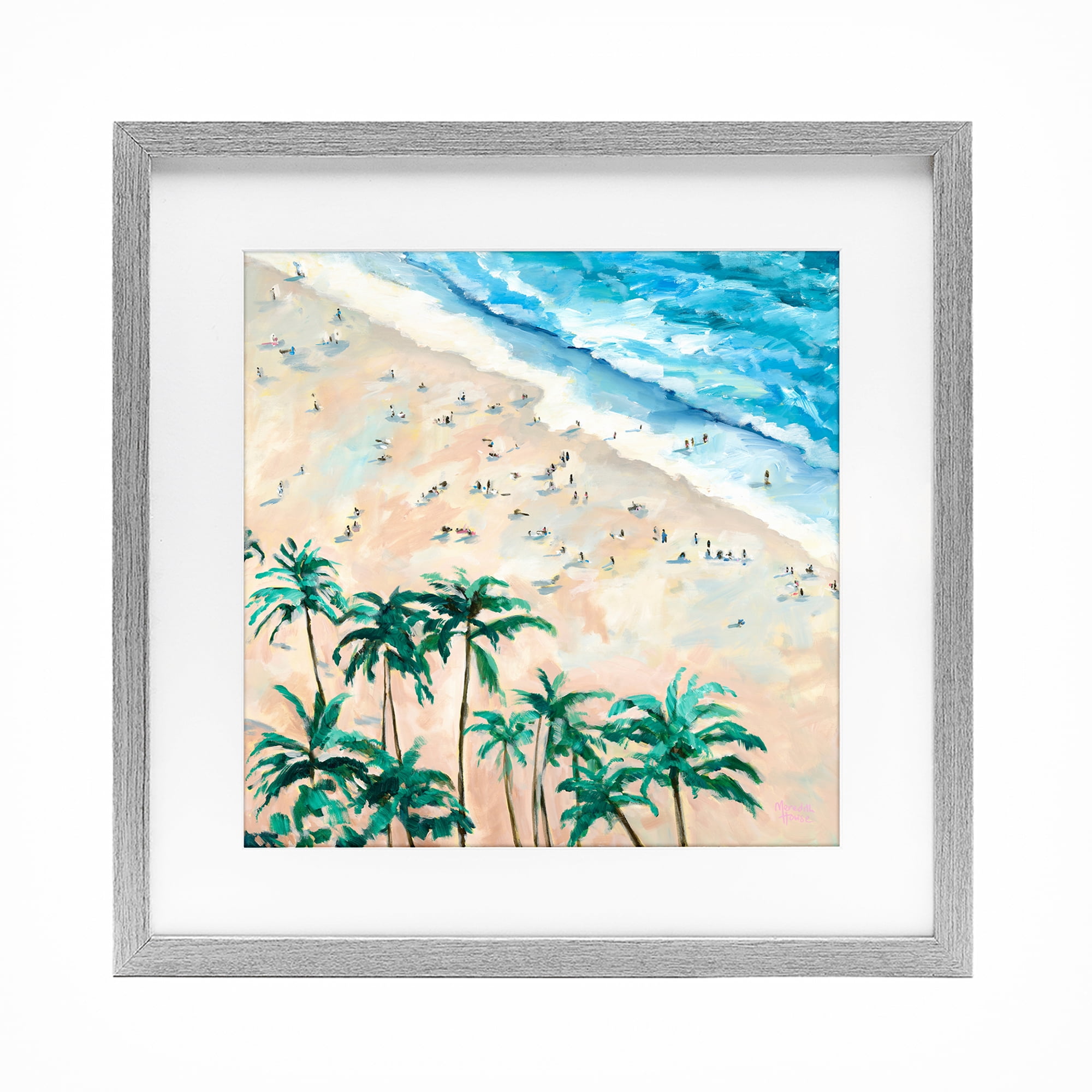 Stupell Industries Waikiki Beach Overview Gray Framed Print Under Glass, design by Meredith Howse
