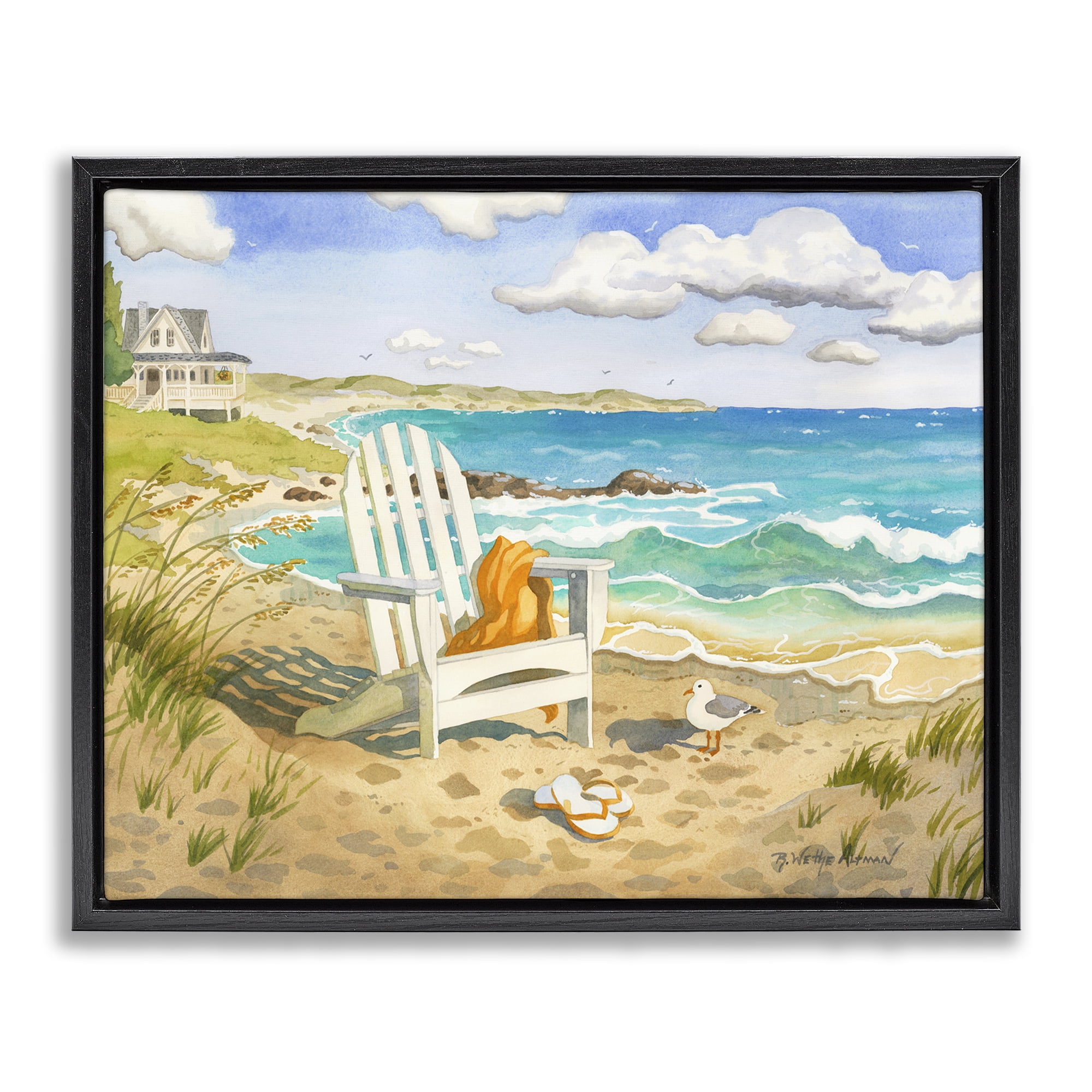 Stupell Industries Waiting For You by Beach Black Framed Floater Canvas Wall Art, design by Robin Altman