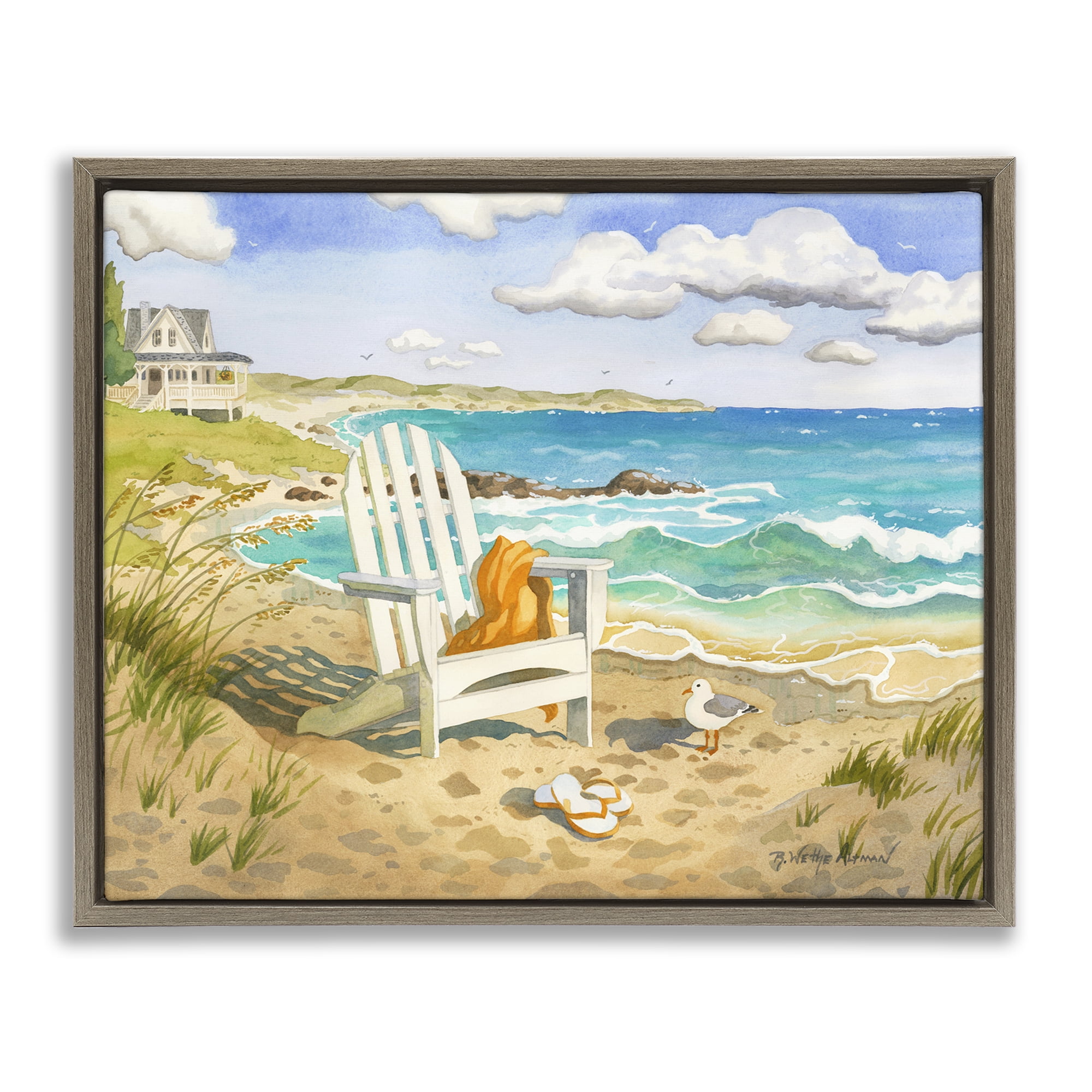 Stupell Industries Waiting For You by Beach Brown Framed Floater Canvas Wall Art, design by Robin Altman