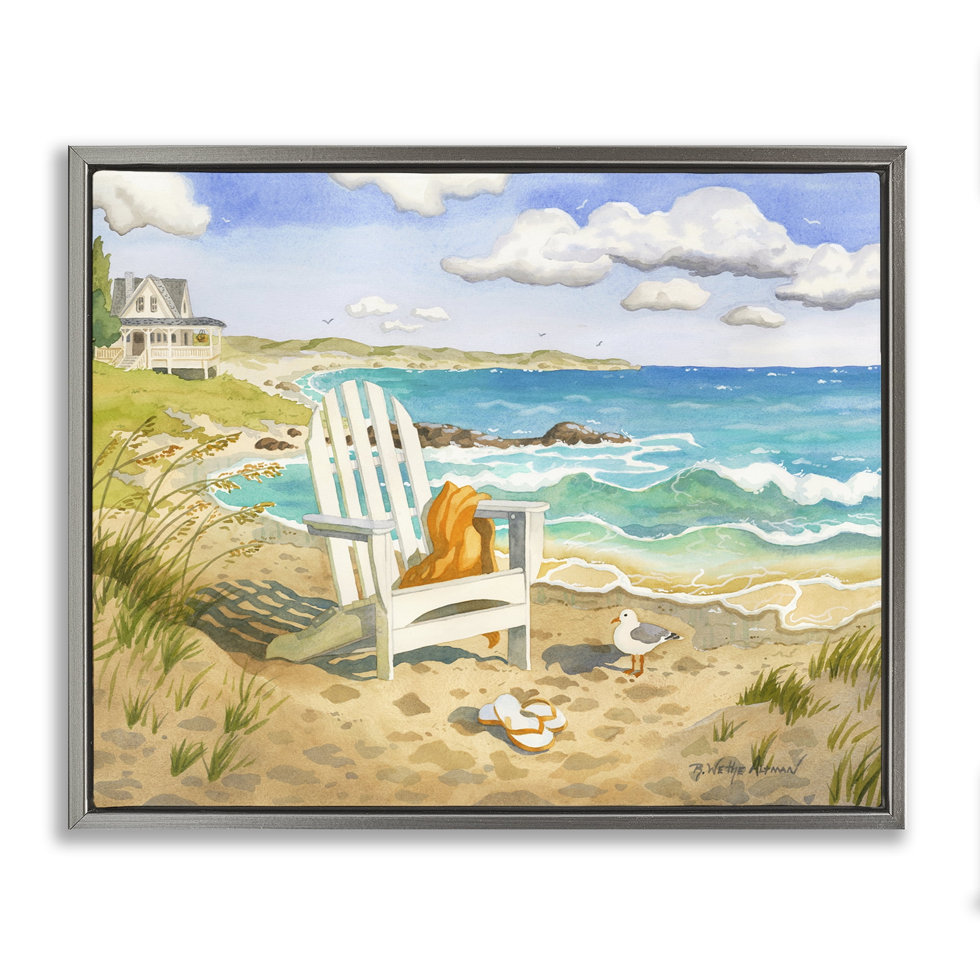 Stupell Industries Waiting For You by Beach Gray Framed Floater Canvas Wall Art, design by Robin Altman