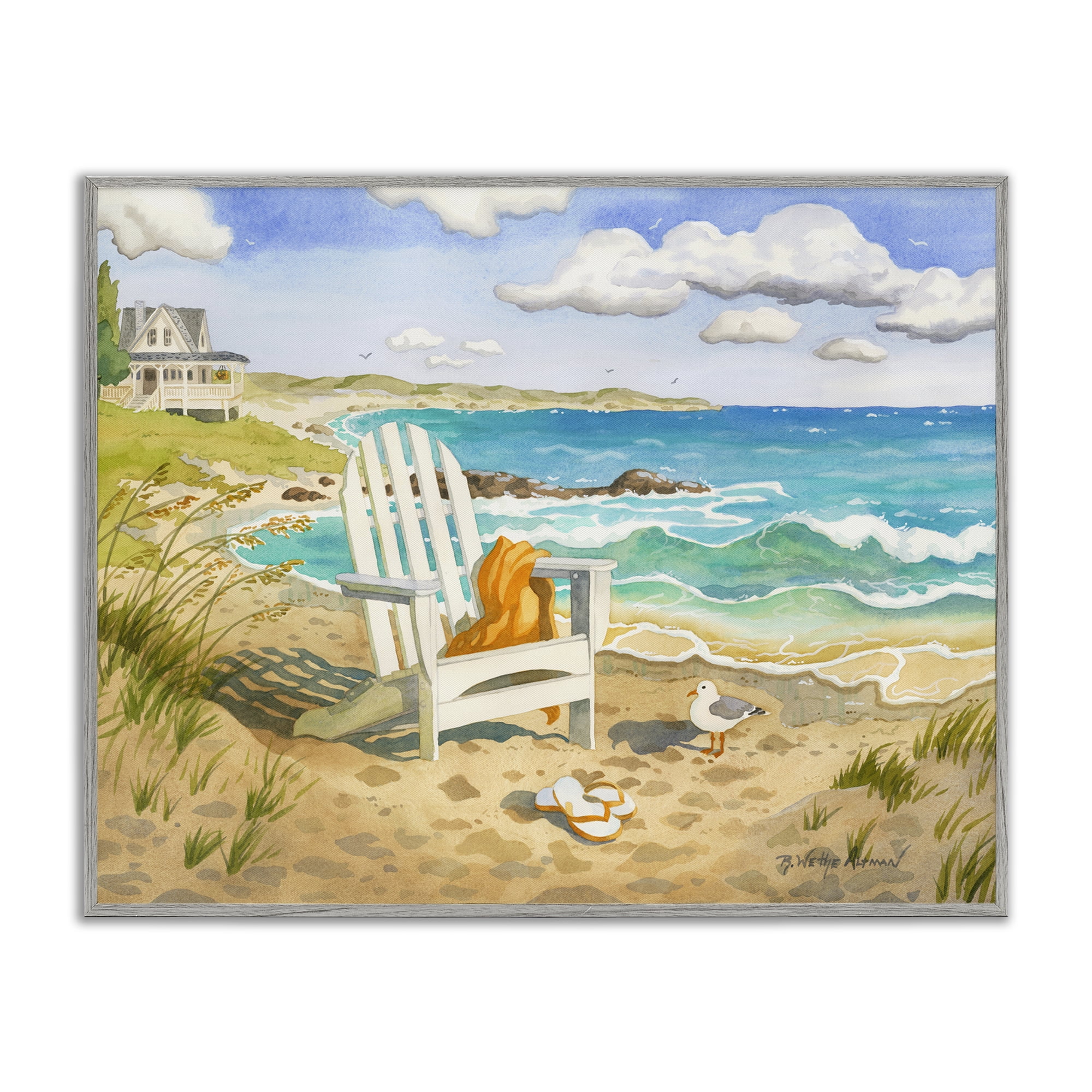 Stupell Industries Waiting For You by Beach Gray Framed Giclee Art, design by Robin Altman