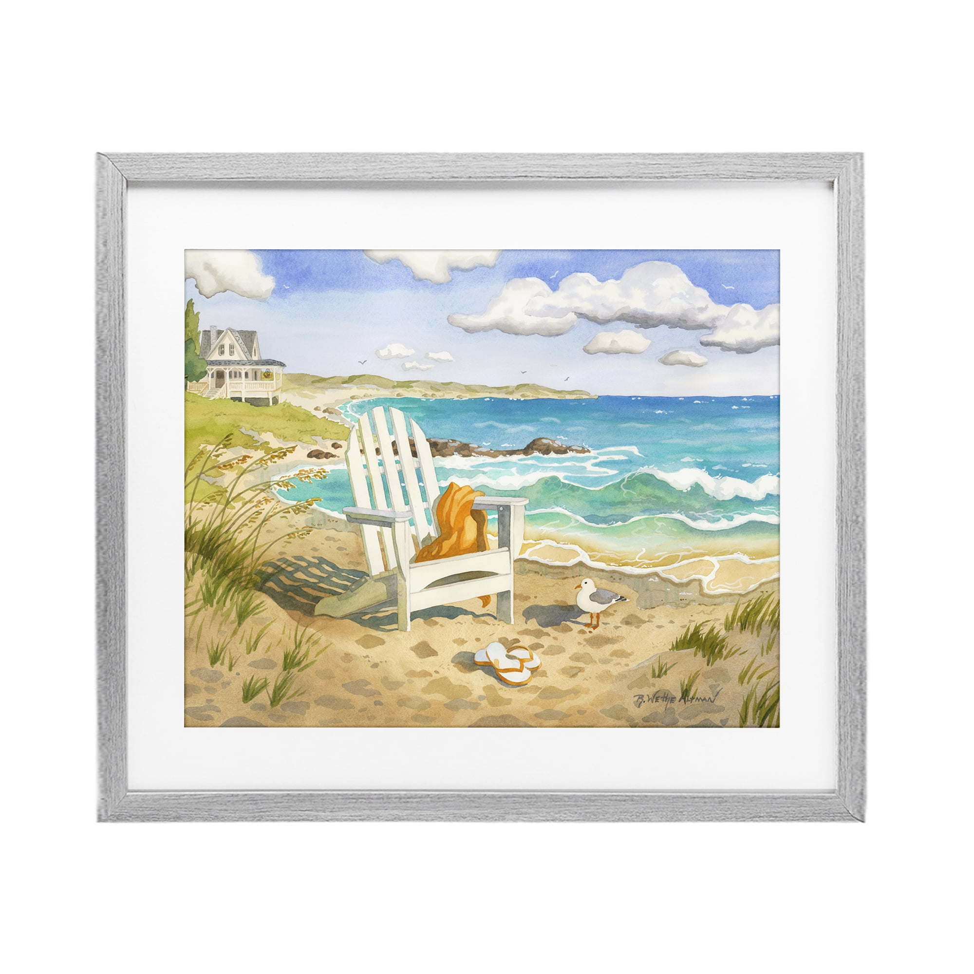 Stupell Industries Waiting For You by Beach Gray Framed Print Under Glass, design by Robin Altman