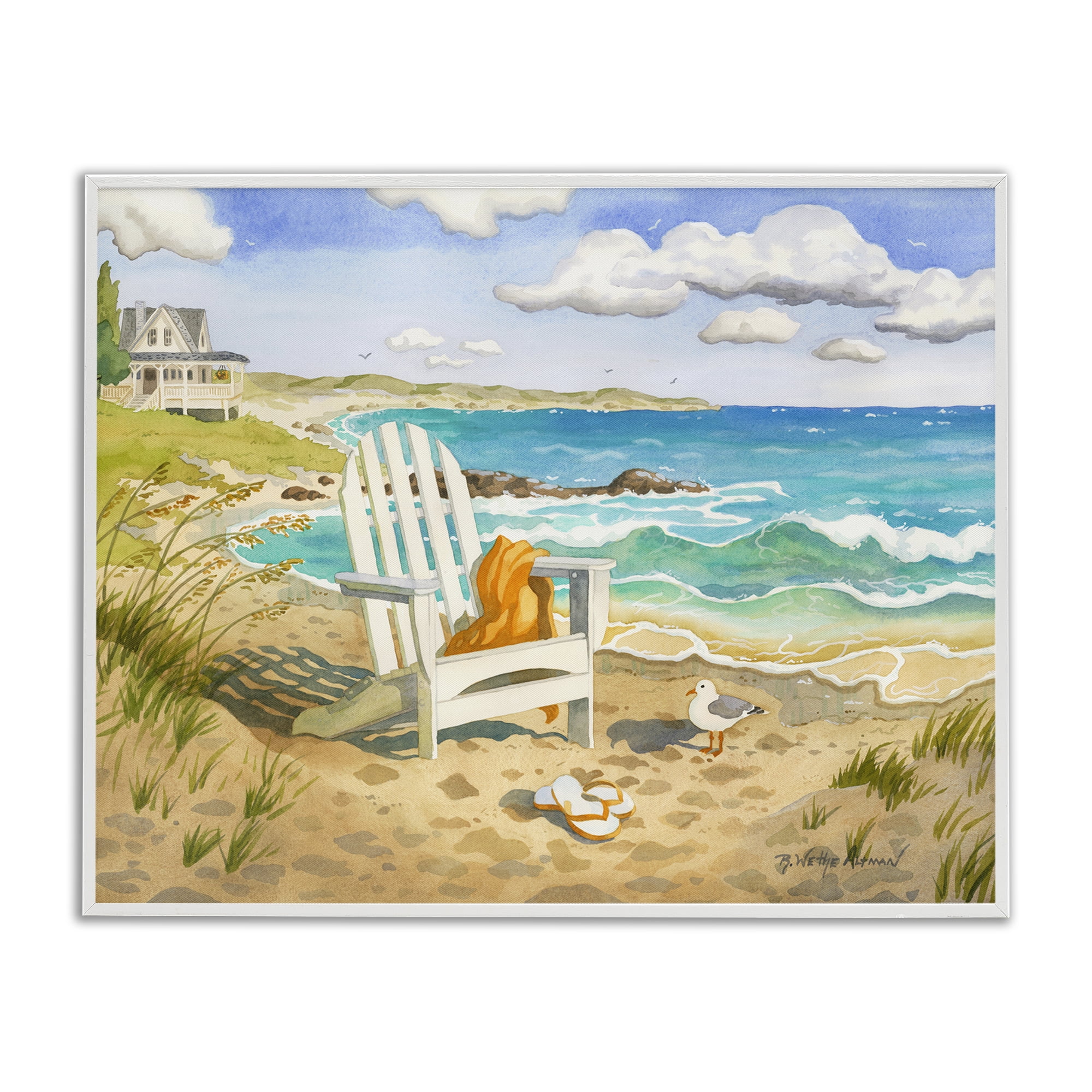 Stupell Industries Waiting For You by Beach White Framed Giclee Art, design by Robin Altman