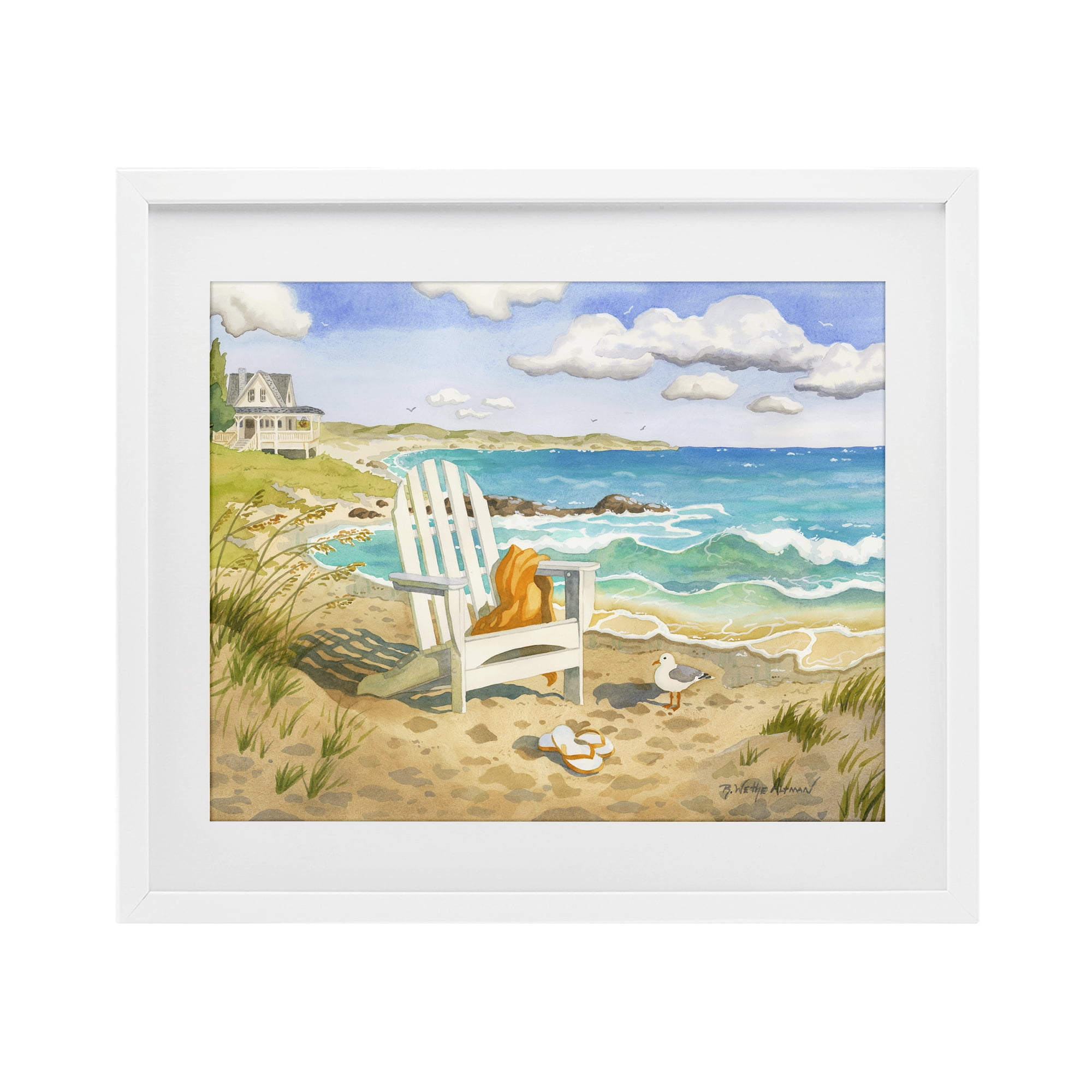 Stupell Industries Waiting For You by Beach White Framed Print Under Glass, design by Robin Altman