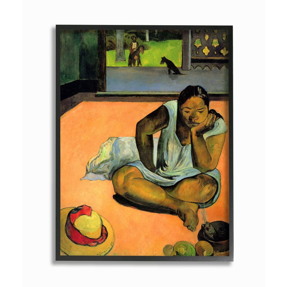 Stupell Industries Waiting Native Figures Classic Painting Black Framed Art Print Wall Art, 11x14, by Paul Gauguin