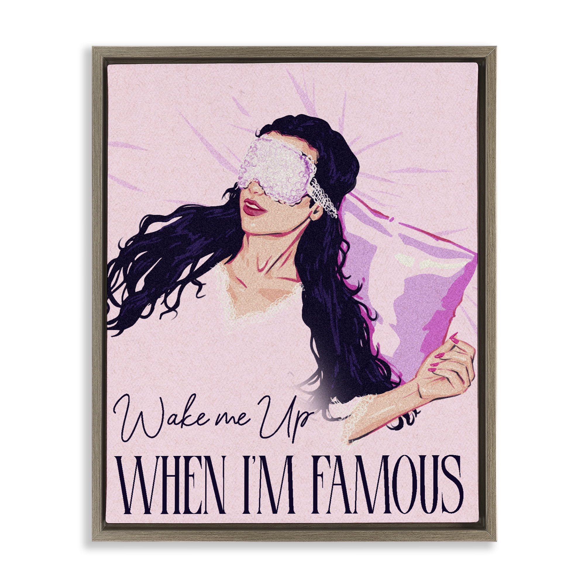 Stupell Industries Wake Me Up When Famous Brown Framed Floater Canvas Wall Art, design by Ziwei Li