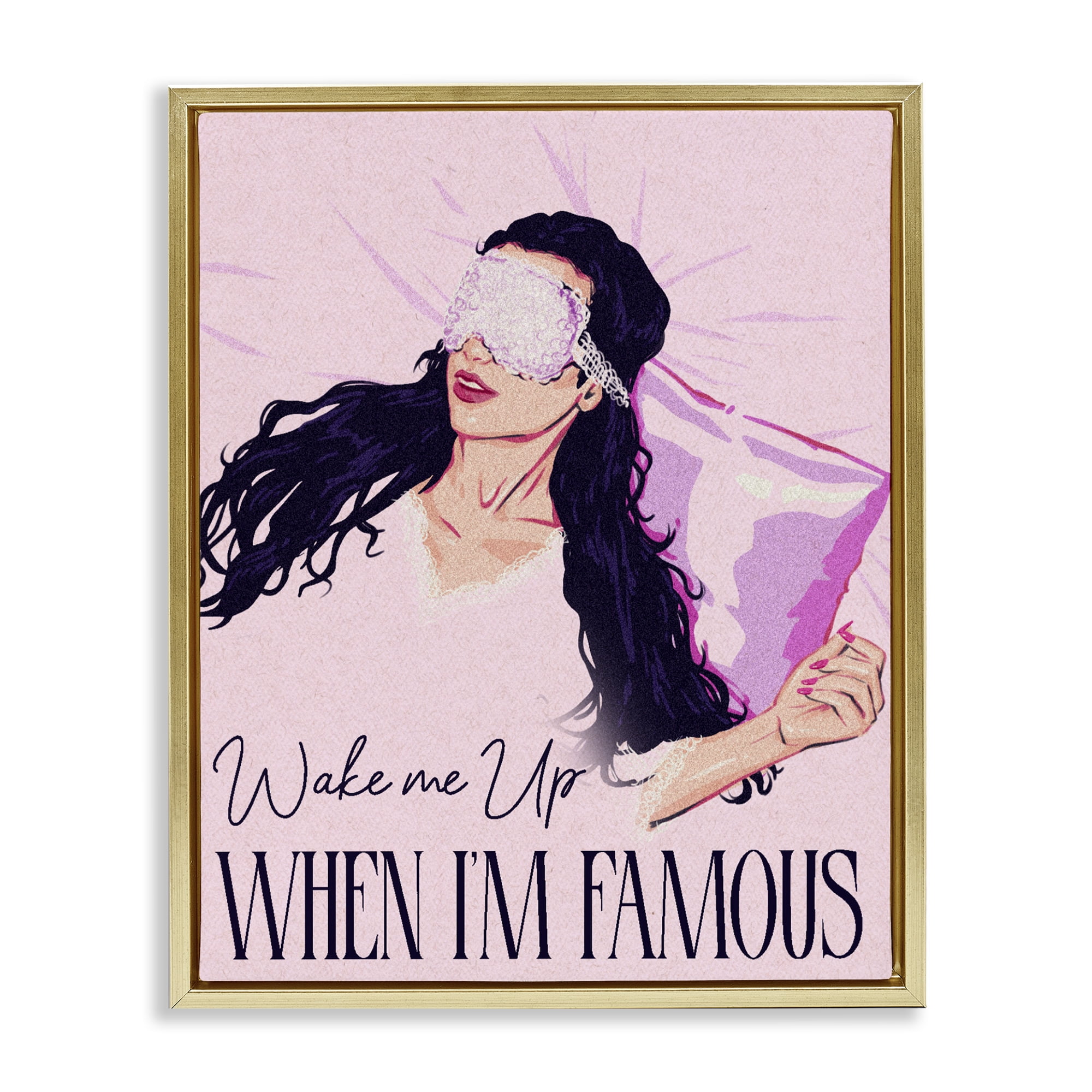 Stupell Industries Wake Me Up When Famous Gold Framed Floater Canvas Wall Art, design by Ziwei Li