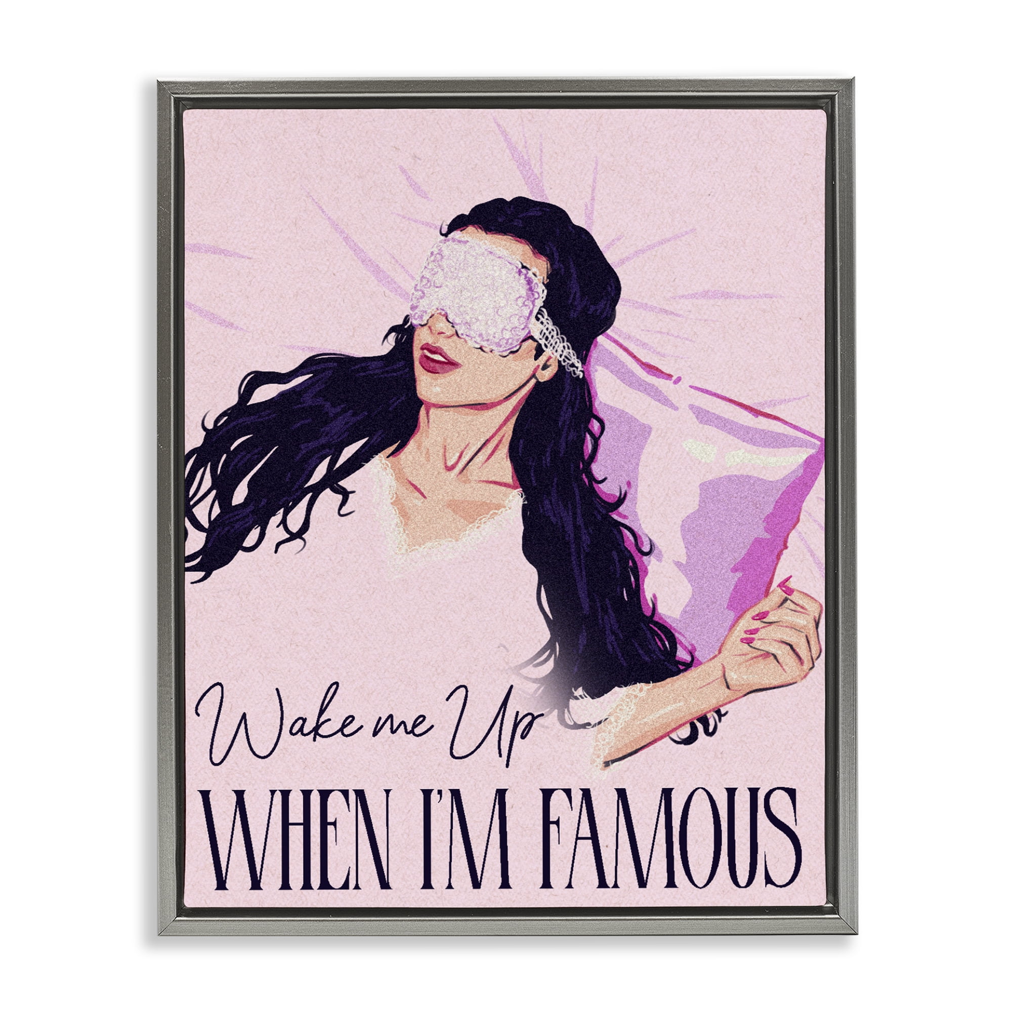 Stupell Industries Wake Me Up When Famous Gray Framed Floater Canvas Wall Art, design by Ziwei Li