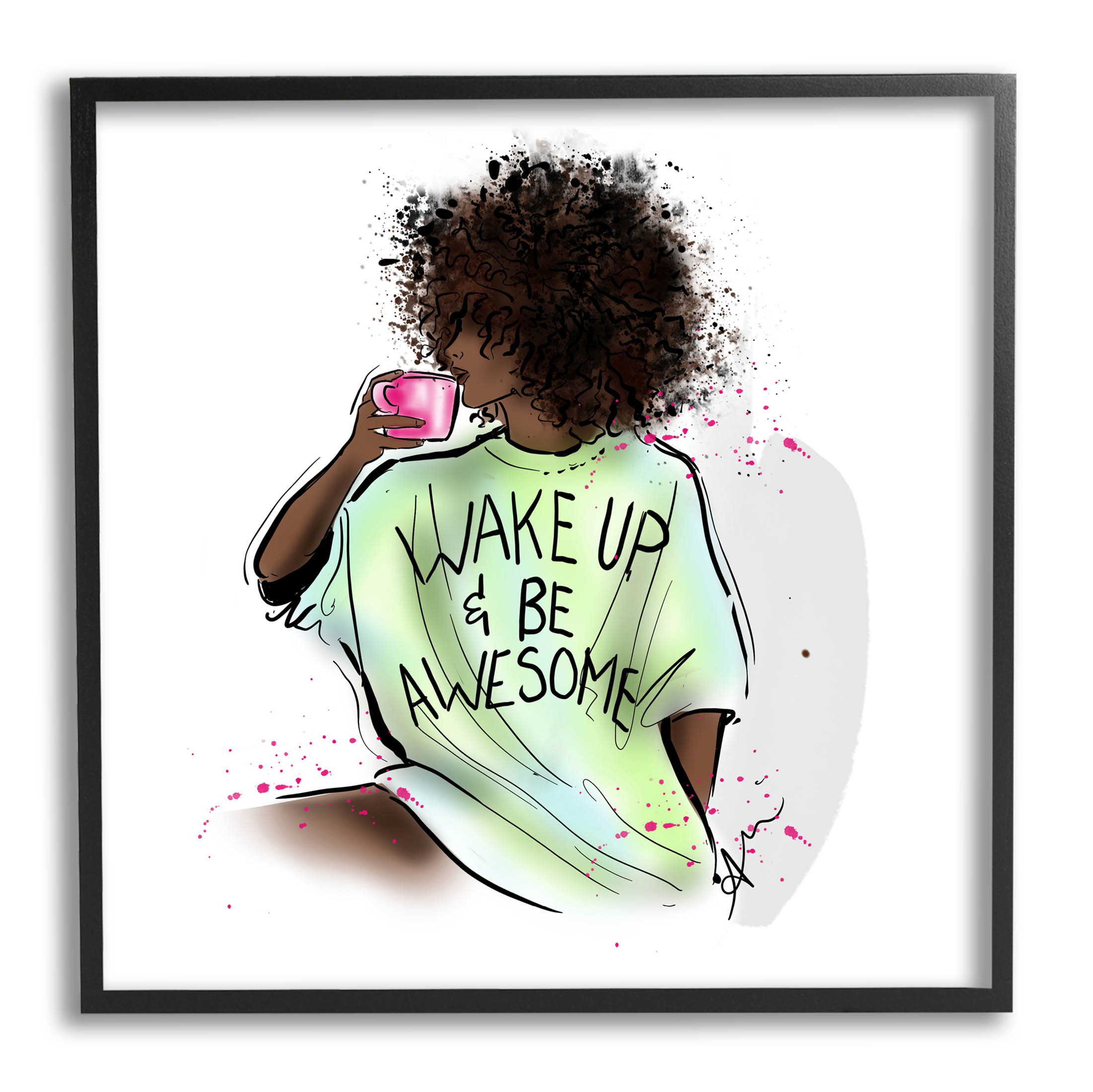Stupell Industries Wake Up Be Awesome Phrase Graphic Art Black Framed Art Print Wall Art, Design by Alison Petrie