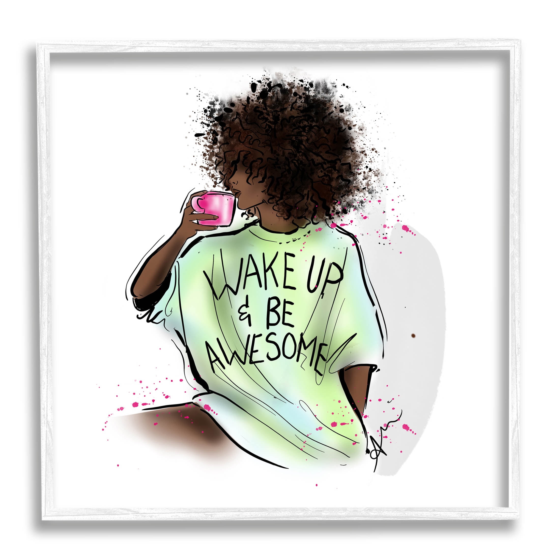 Stupell Industries Wake Up Be Awesome Phrase Graphic Art White Framed Art Print Wall Art, Design by Alison Petrie