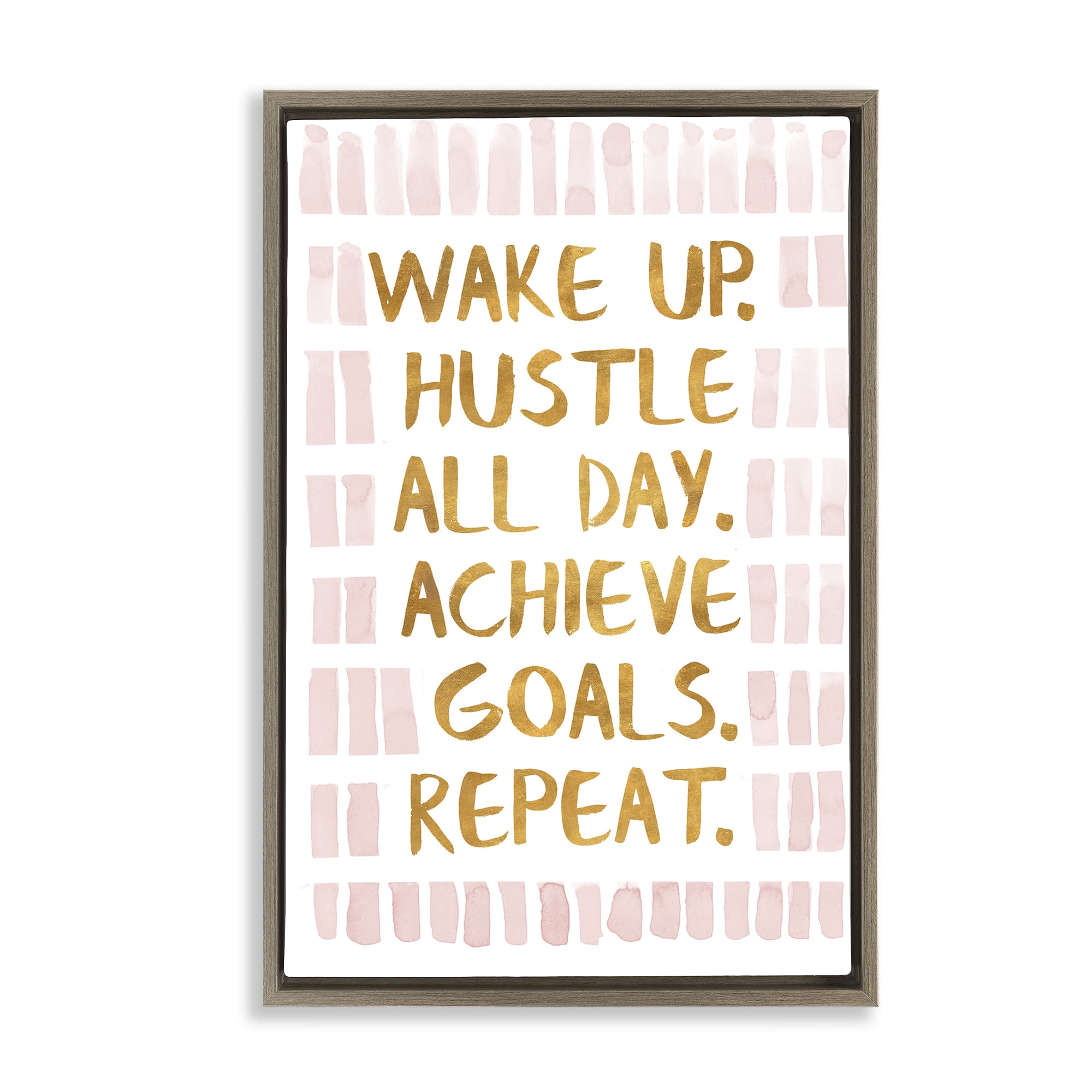 Stupell Industries Wake Up & Hustle Typography Painting Brown Floater Framed Art Print Wall Art, 17 x 25