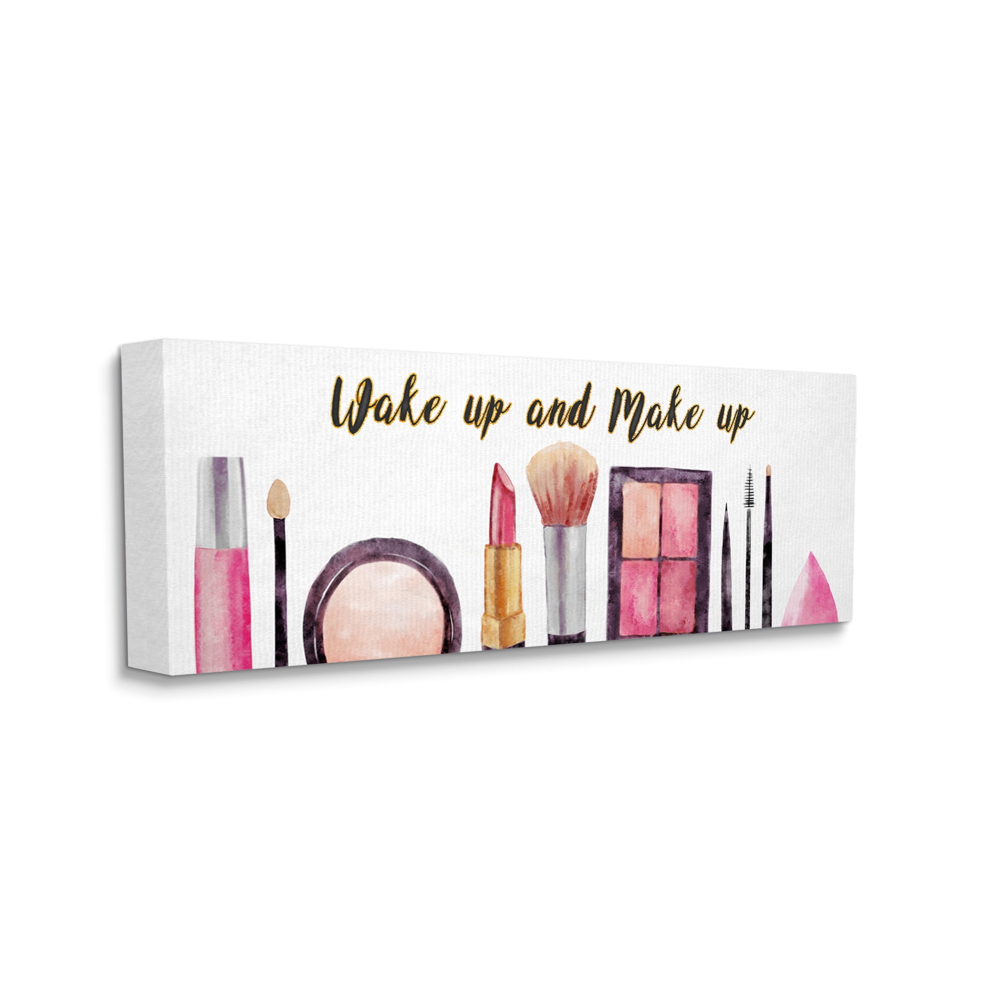 Stupell Industries Wake Up Make Up Watercolor Pink Grey Fashion Word Design, 20 x 48,Design by Ziwei Li