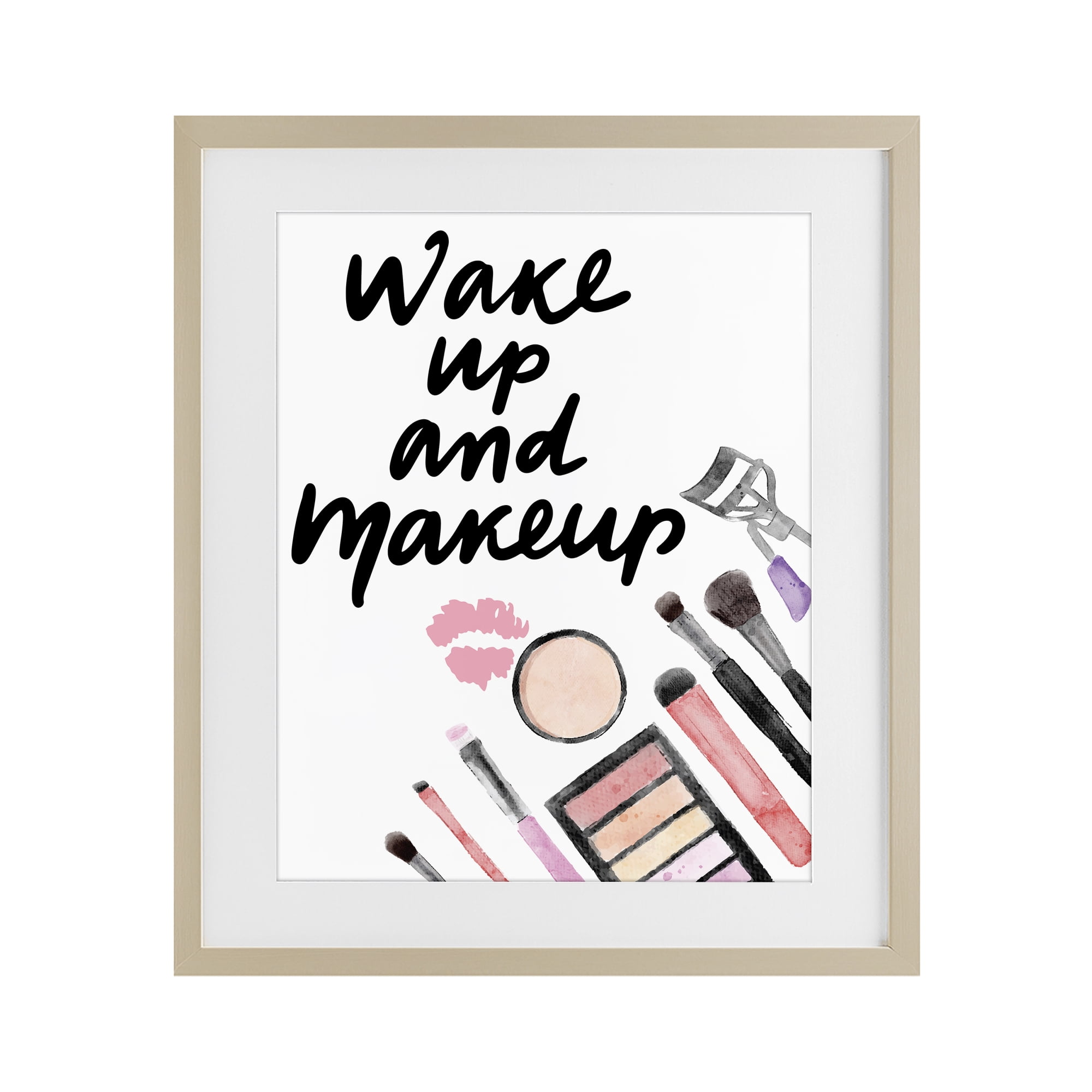 Stupell Industries Wake Up & Makeup Birch Framed Print Under Glass, design by Jesse Keith
