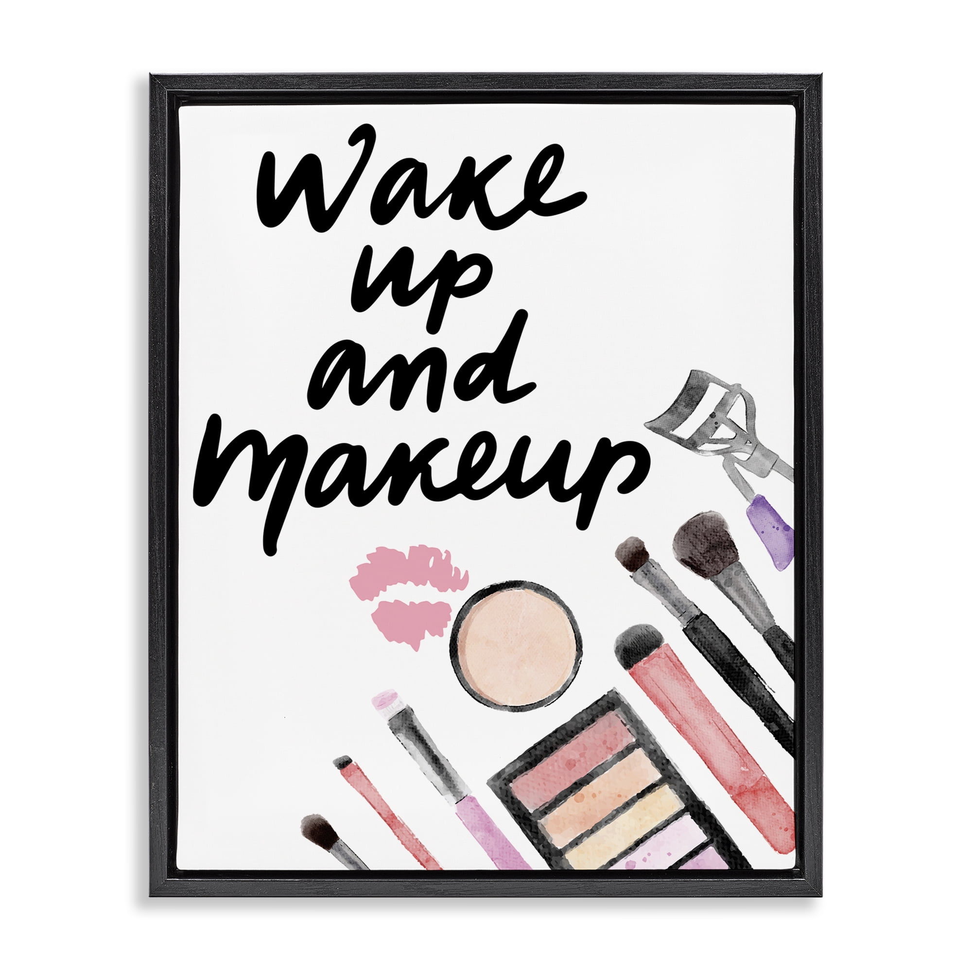 Stupell Industries Wake Up & Makeup Black Framed Floater Canvas Wall Art, design by Jesse Keith