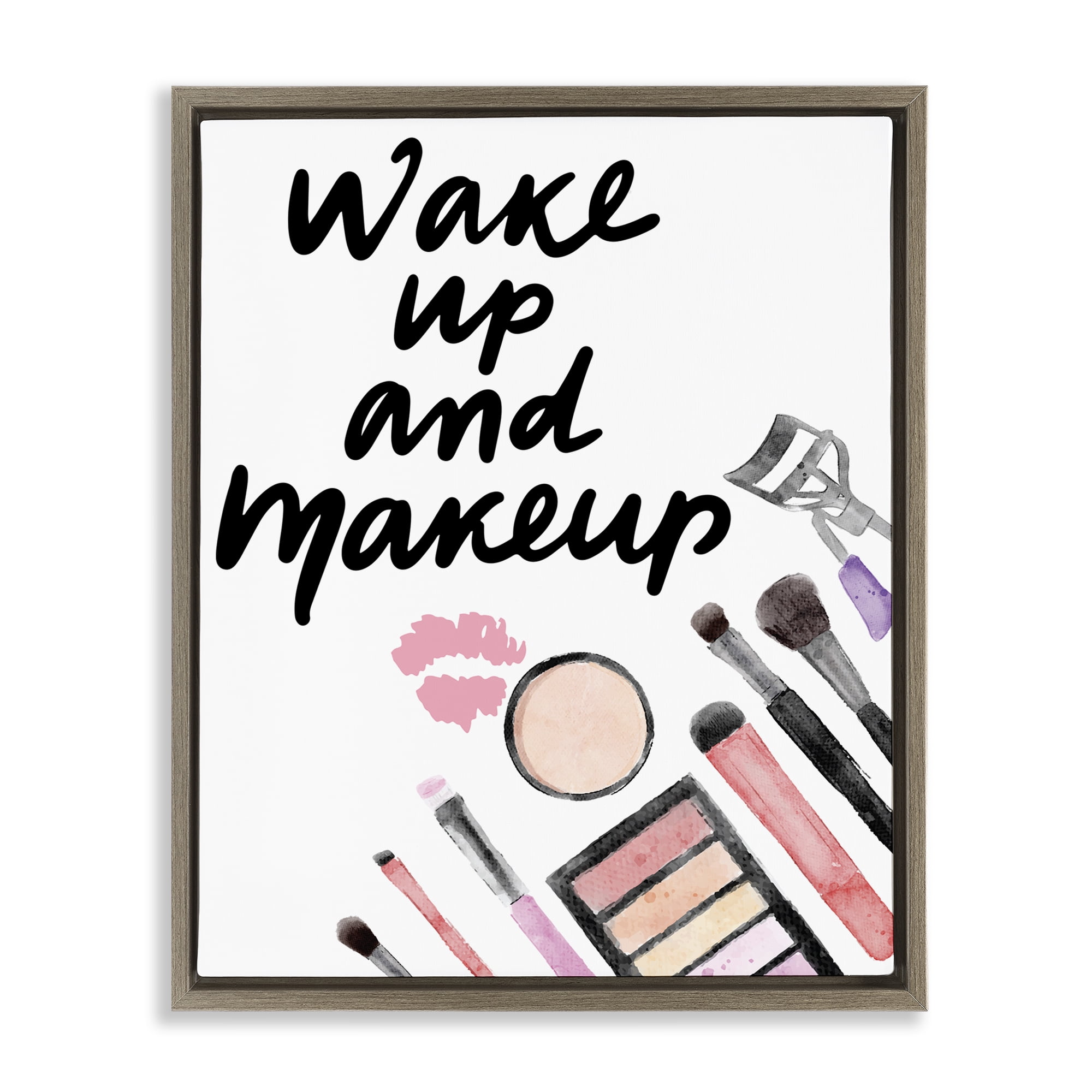 Stupell Industries Wake Up & Makeup Brown Framed Floater Canvas Wall Art, design by Jesse Keith
