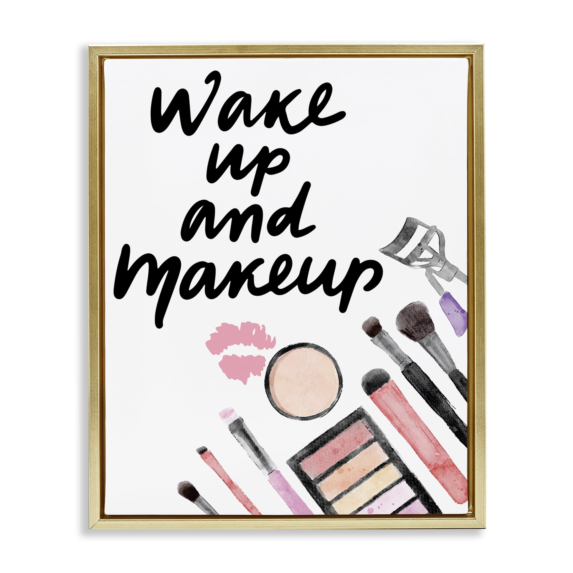 Stupell Industries Wake Up & Makeup Gold Framed Floater Canvas Wall Art, design by Jesse Keith