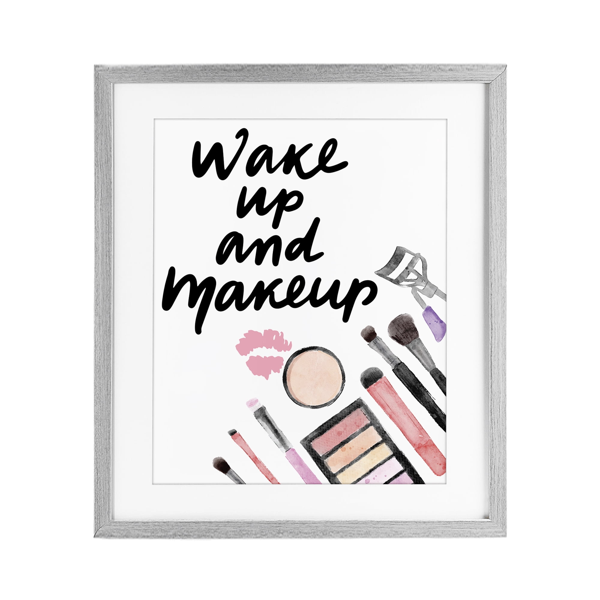 Stupell Industries Wake Up & Makeup Gray Framed Print Under Glass, design by Jesse Keith