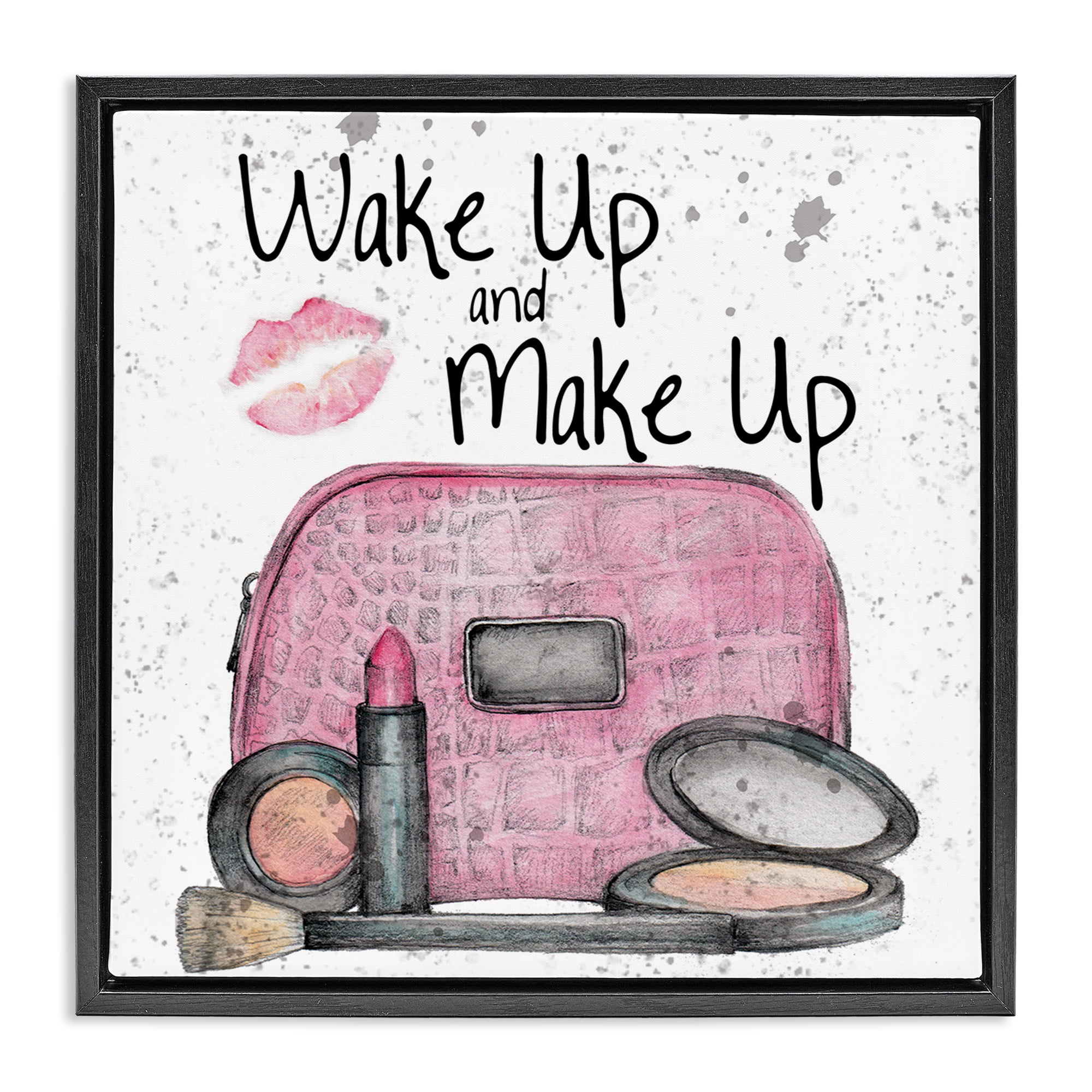 Stupell Industries Wake Up Makeup Phrase Beauty & Fashion Painting Black Floater Framed Art Print Wall Art, 18 x 18