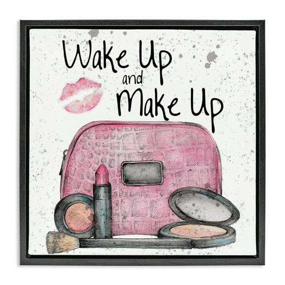 Stupell Industries Wake Up Makeup Phrase Beauty & Fashion Painting Black Floater Framed Art Print Wall Art, 18 x 18