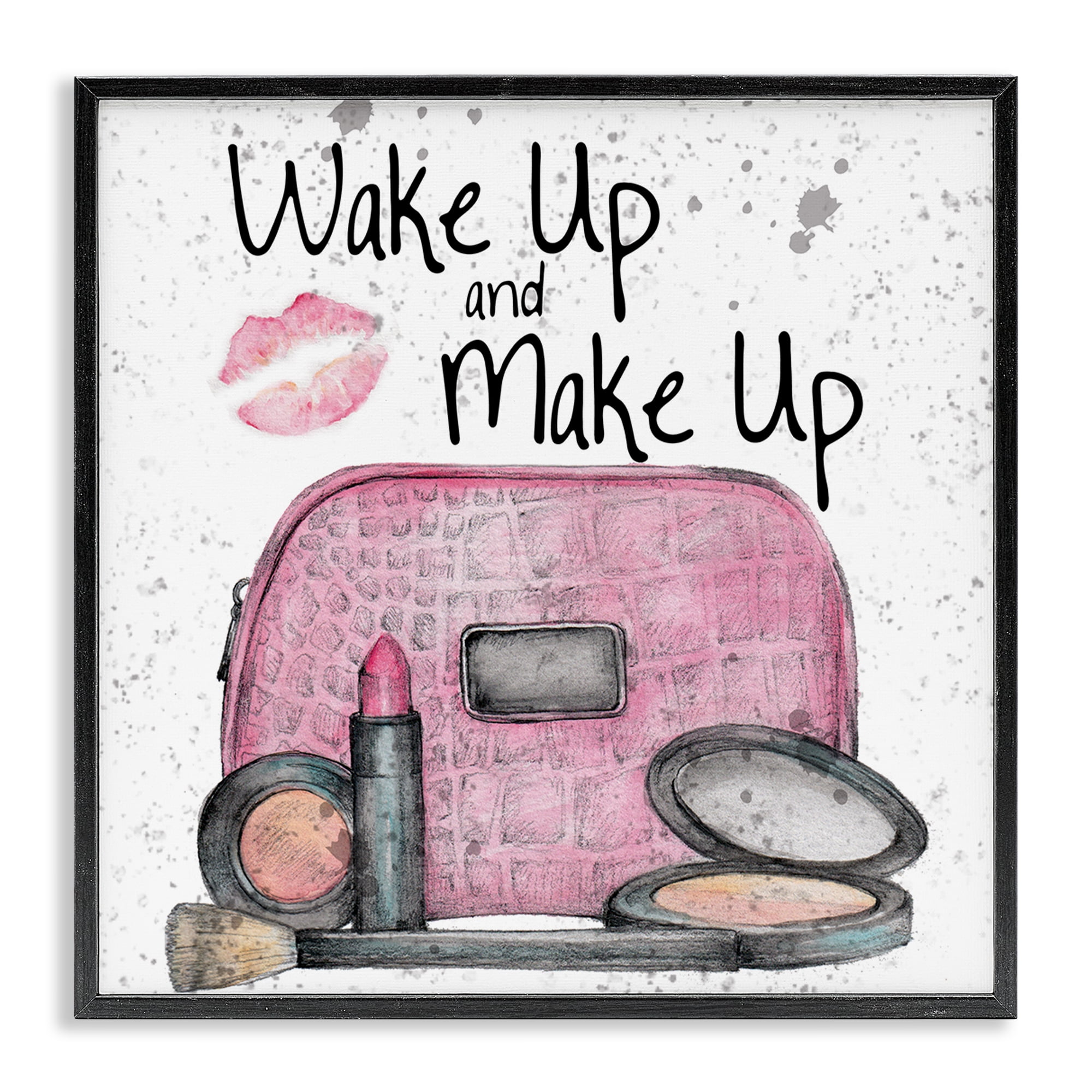 Stupell Industries Wake Up Makeup Phrase Beauty & Fashion Painting Black Framed Art Print Wall Art, 24 x 24
