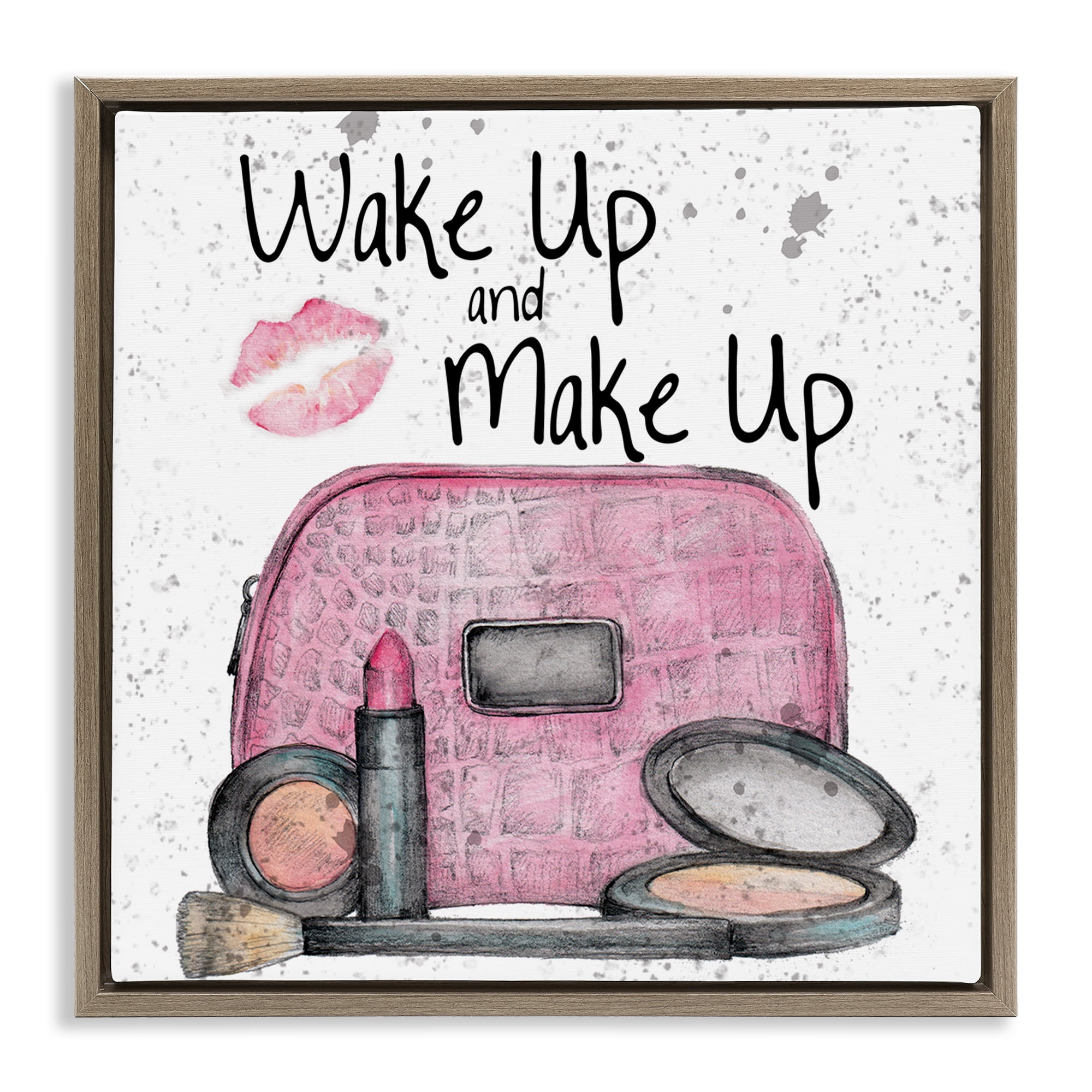 Stupell Industries Wake Up Makeup Phrase Beauty & Fashion Painting Brown Floater Framed Art Print Wall Art, 25 x 25