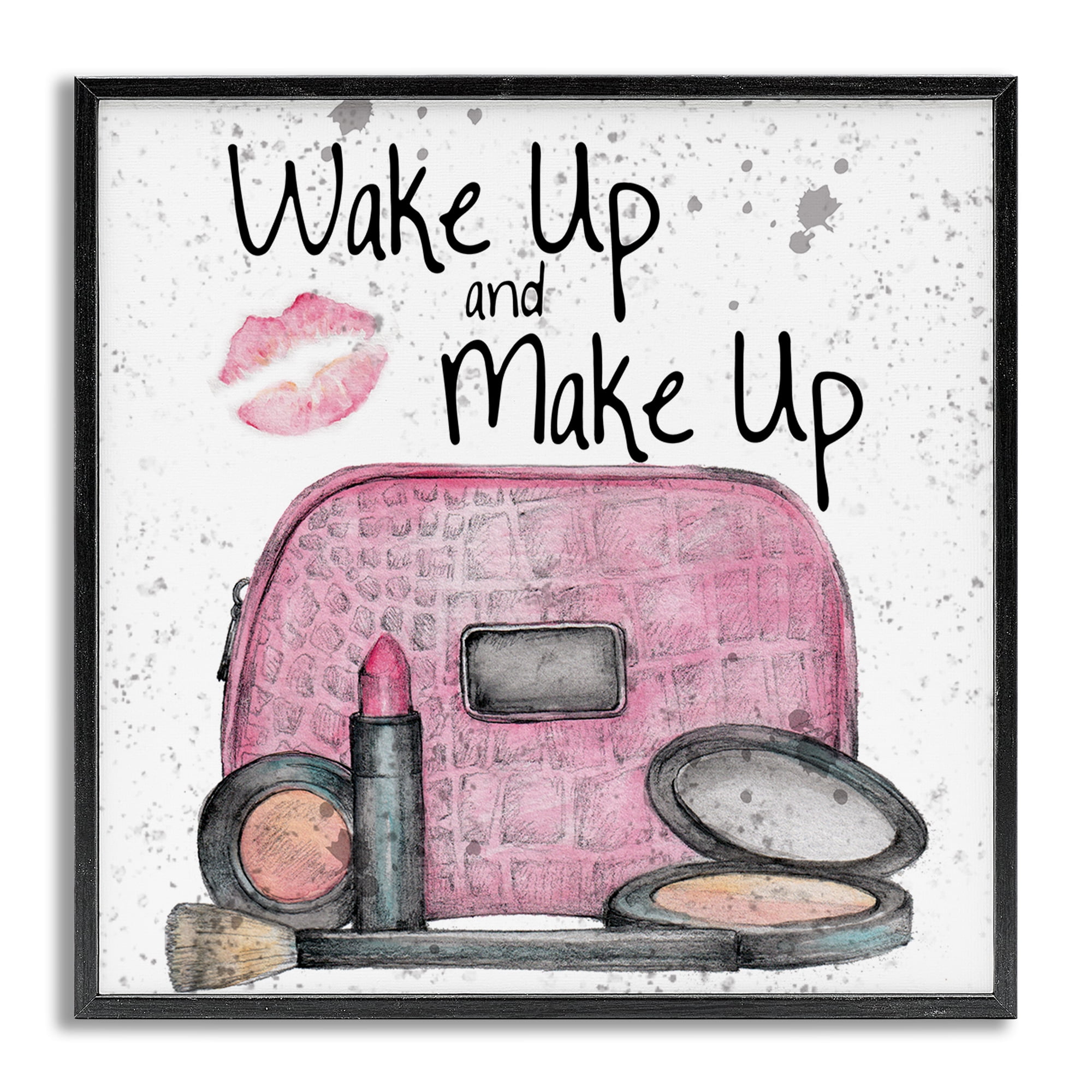 Stupell Industries Wake Up Makeup Phrase Beauty & Fashion Painting Gray Framed Art Print Wall Art, 17 x 17