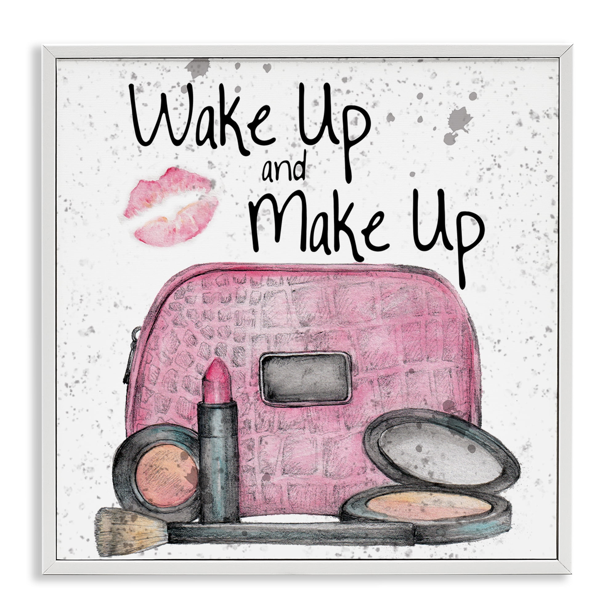 Stupell Industries Wake Up Makeup Phrase Beauty & Fashion Painting White Framed Art Print Wall Art, 12 x 12