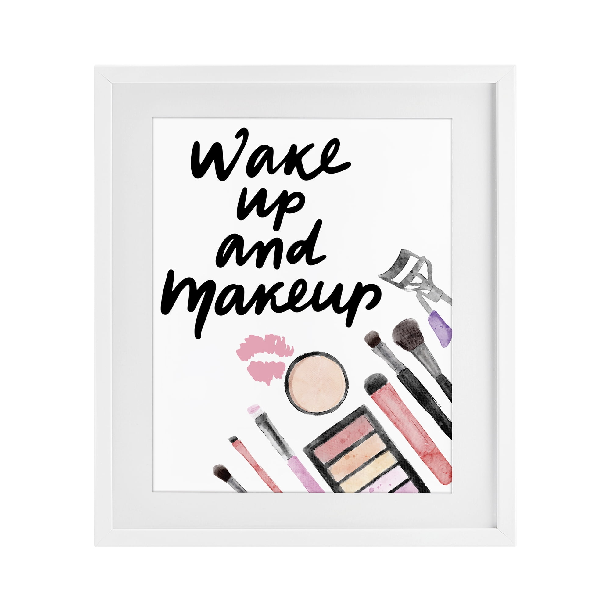 Stupell Industries Wake Up & Makeup White Framed Print Under Glass, design by Jesse Keith