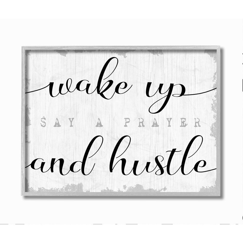 Stupell Industries Wake Up Pray and Hustle Phrase Self Motivation Framed Wall Art Design by Daphne Polselli